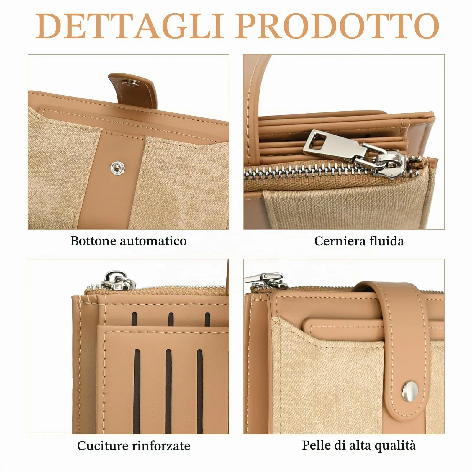 Portafoglio Donna, 22 Slot, Portafoglio Piccolo Con Cerniera, Bianco - immagine 3