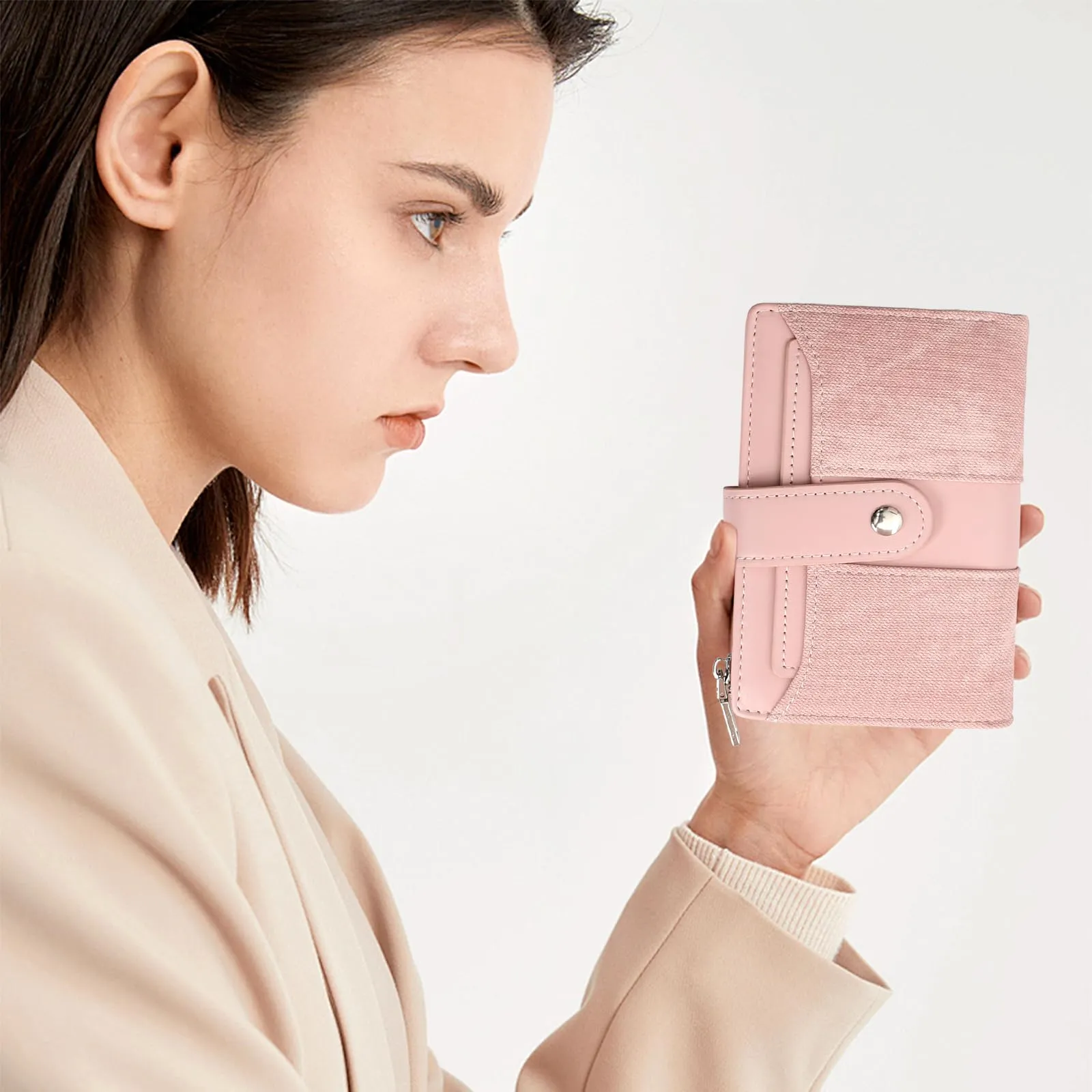 Portafoglio Donna, 22 Slot, Portafoglio Piccolo Con Cerniera, Bianco - immagine 7