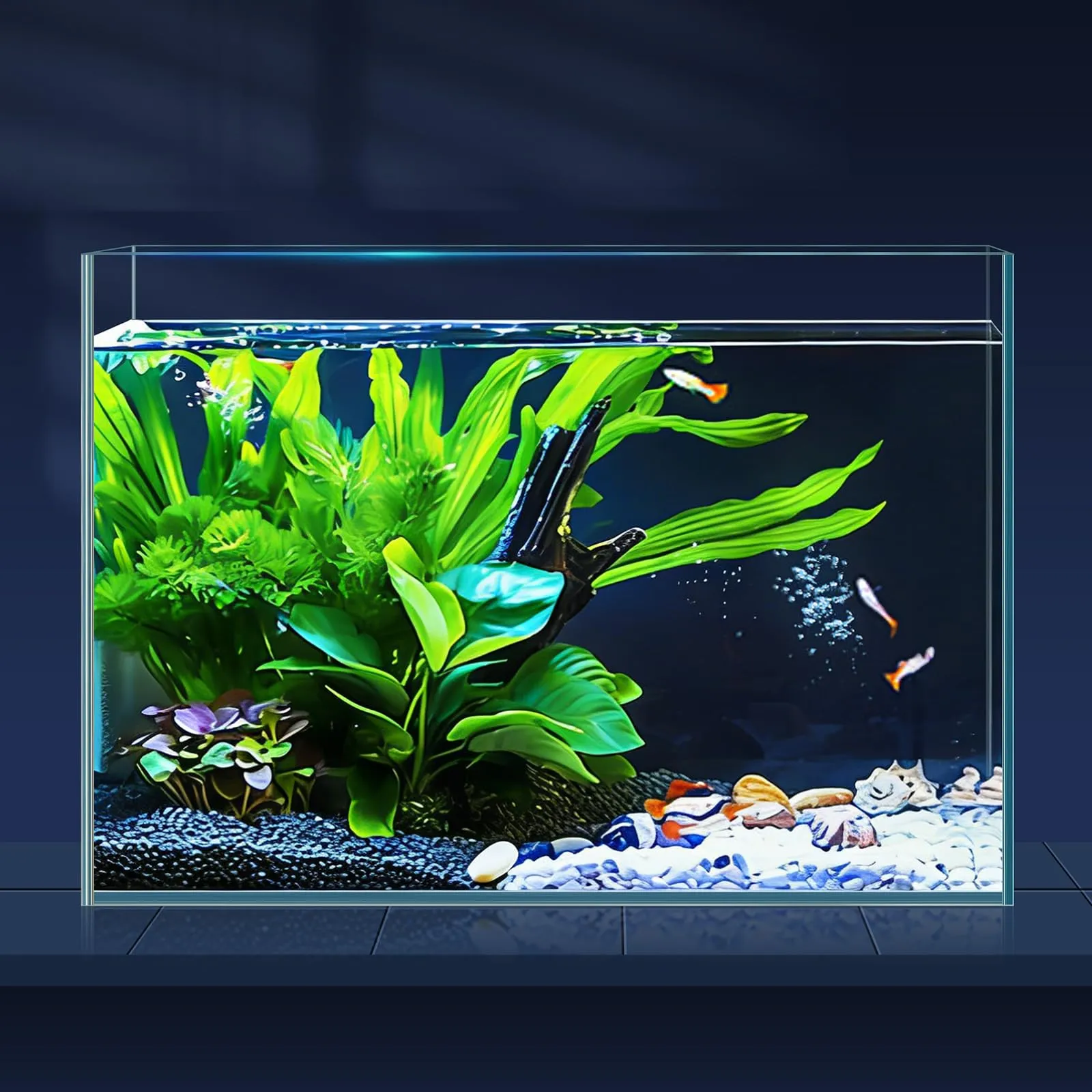 LAQUAL Acquario da 10 litri con retino e sifon per cambio acqua, in vetro cristallino, piccolo acquario per pesci betta e rossi, bella decorazione domestica - immagine 1