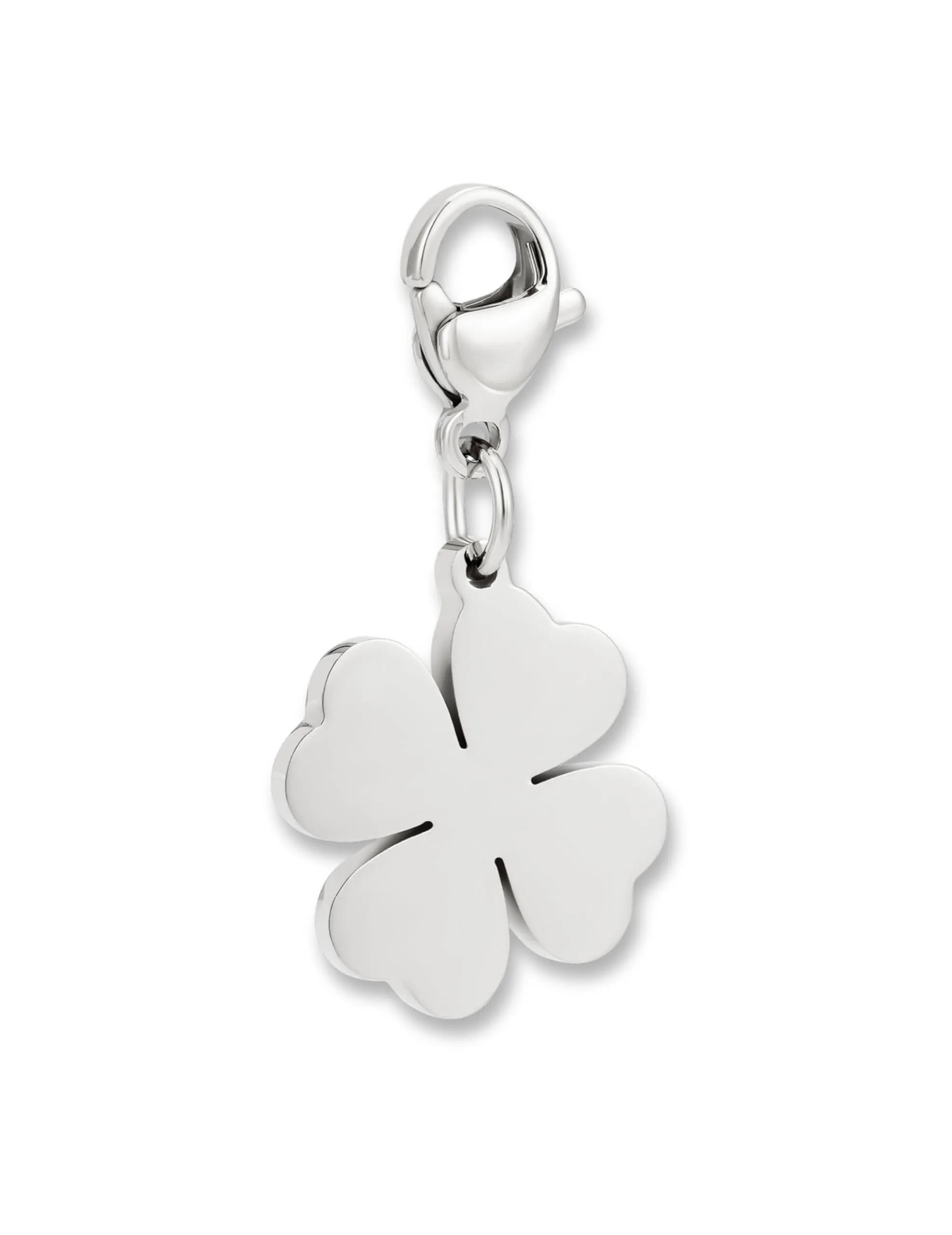 Charms ciondolo quadrifoglio con chiusura a moschettone | Ciondolo per collana color argento in acciaio inox 316L | Charm per bracciale, color argento | Resistente all'acqua - immagine 1