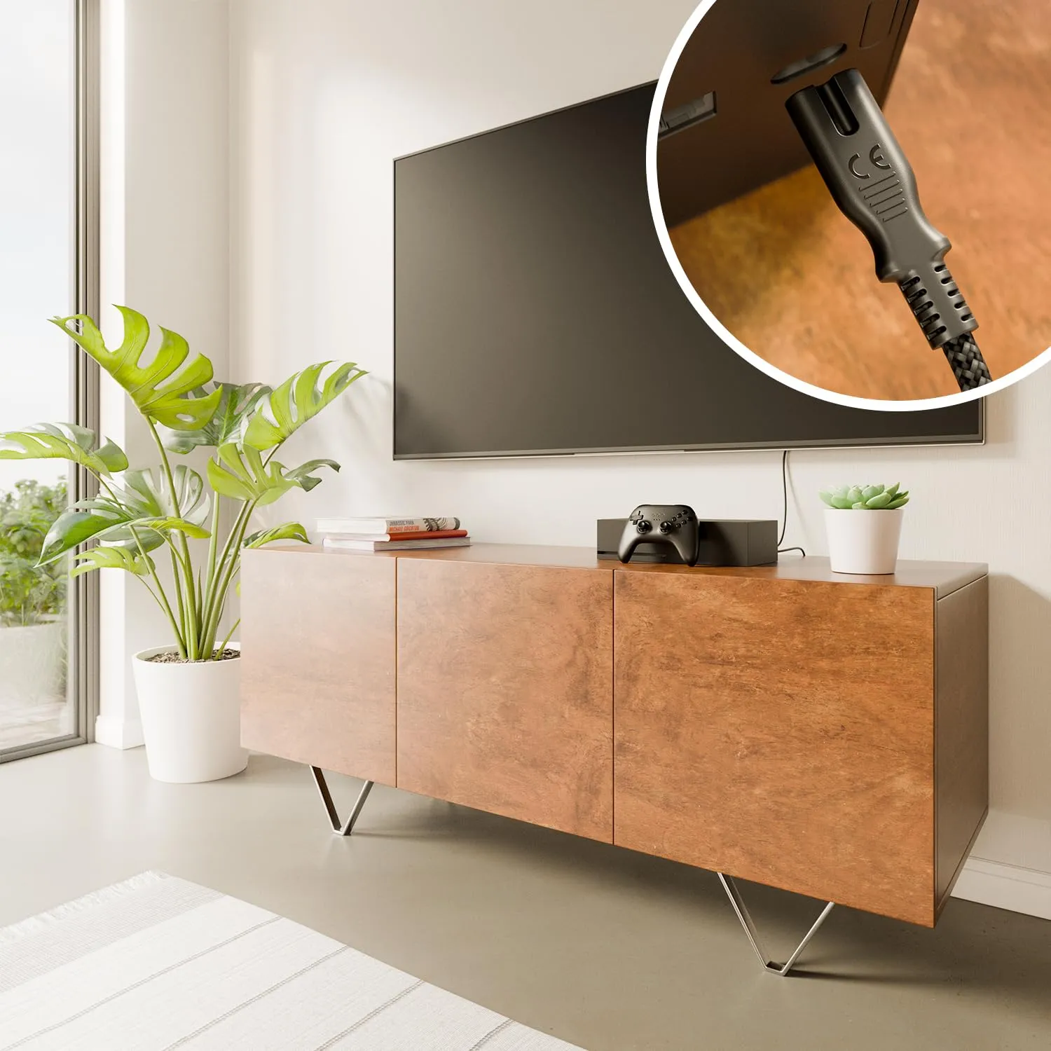deleyCON 1m Cavo di Alimentazione Elettrico Spina Euro Tipo c a C7 (in Nylon) Connettore Piatto 2,5A per Presa C8 TV Soundbar PS4 PS5 Alimentatori Piccoli Elettrodomestici ecc. - Grigio - immagine 5