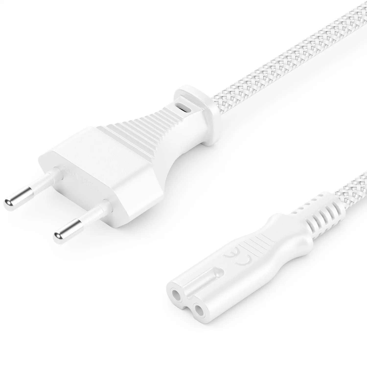 deleyCON 1,5m Cavo di Alimentazione Elettrico Spina Euro Tipo c a C7 (in Nylon) Connettore Piatto 2,5A per Presa C8 TV Soundbar PS4 PS5 Alimentatori Piccoli Elettrodomestici ecc. - Bianco - immagine 2