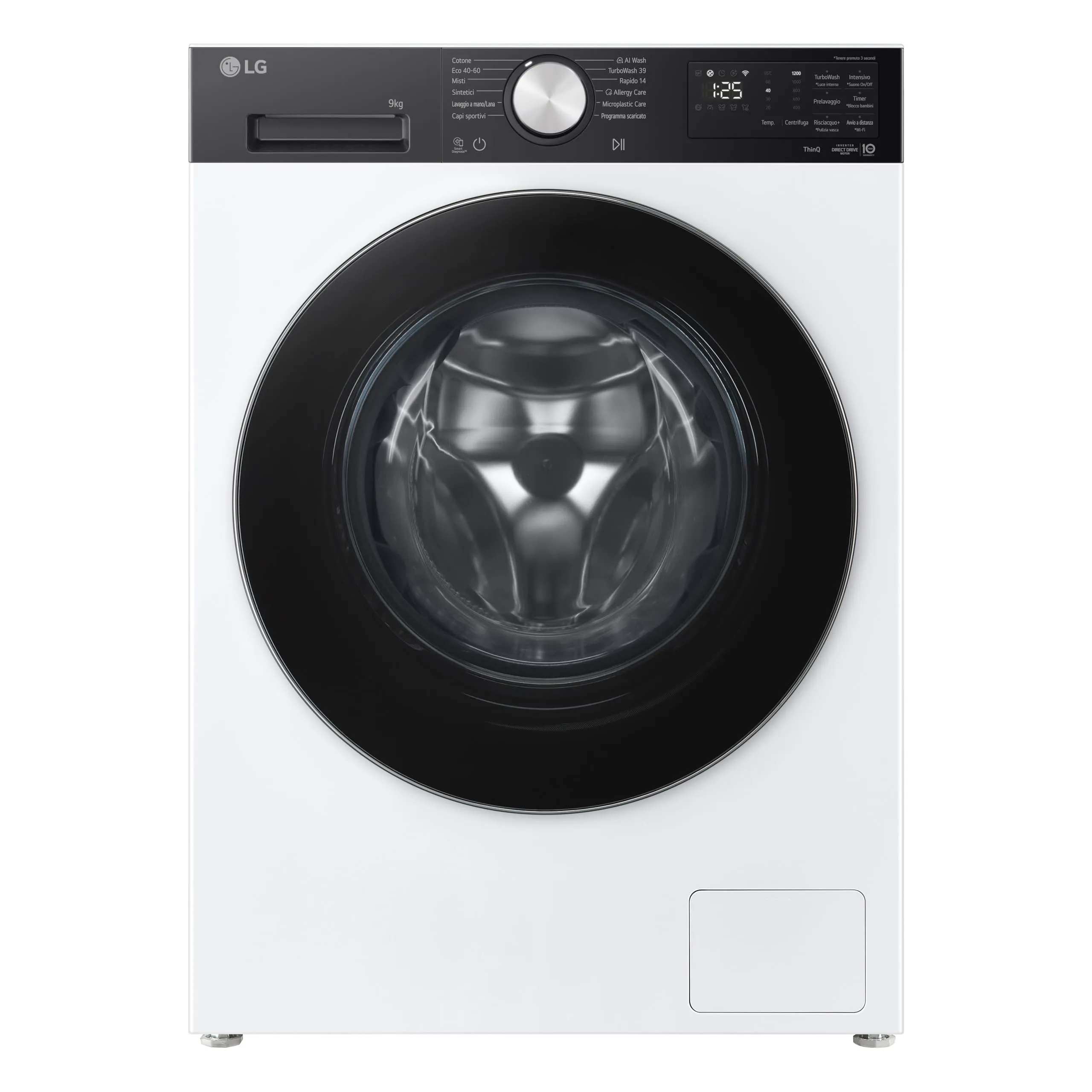 LG F2NX50S9TKC Next AI DD Lavatrice Slim 9kg Classe A-30%, Bianco/Nero - immagine 1