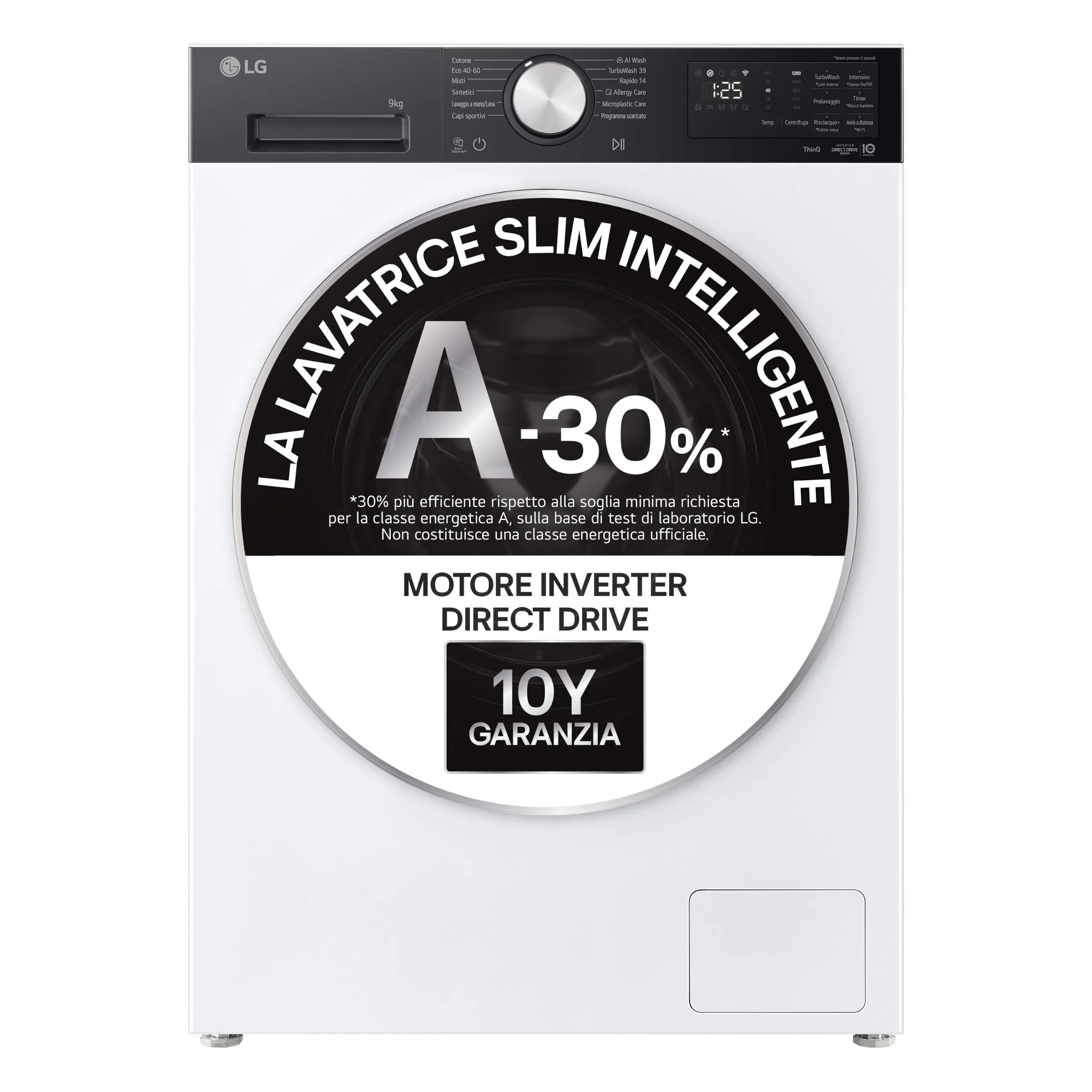 LG F2NX50S9TKC Next AI DD Lavatrice Slim 9kg Classe A-30%, Bianco/Nero - immagine 2