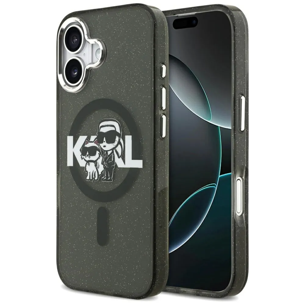 Custodia MagSafe per Apple iPhone 17, Karl Lagerfeld, IML Sketch Logo Glitter Karl & Choupette, Nera - immagine 1