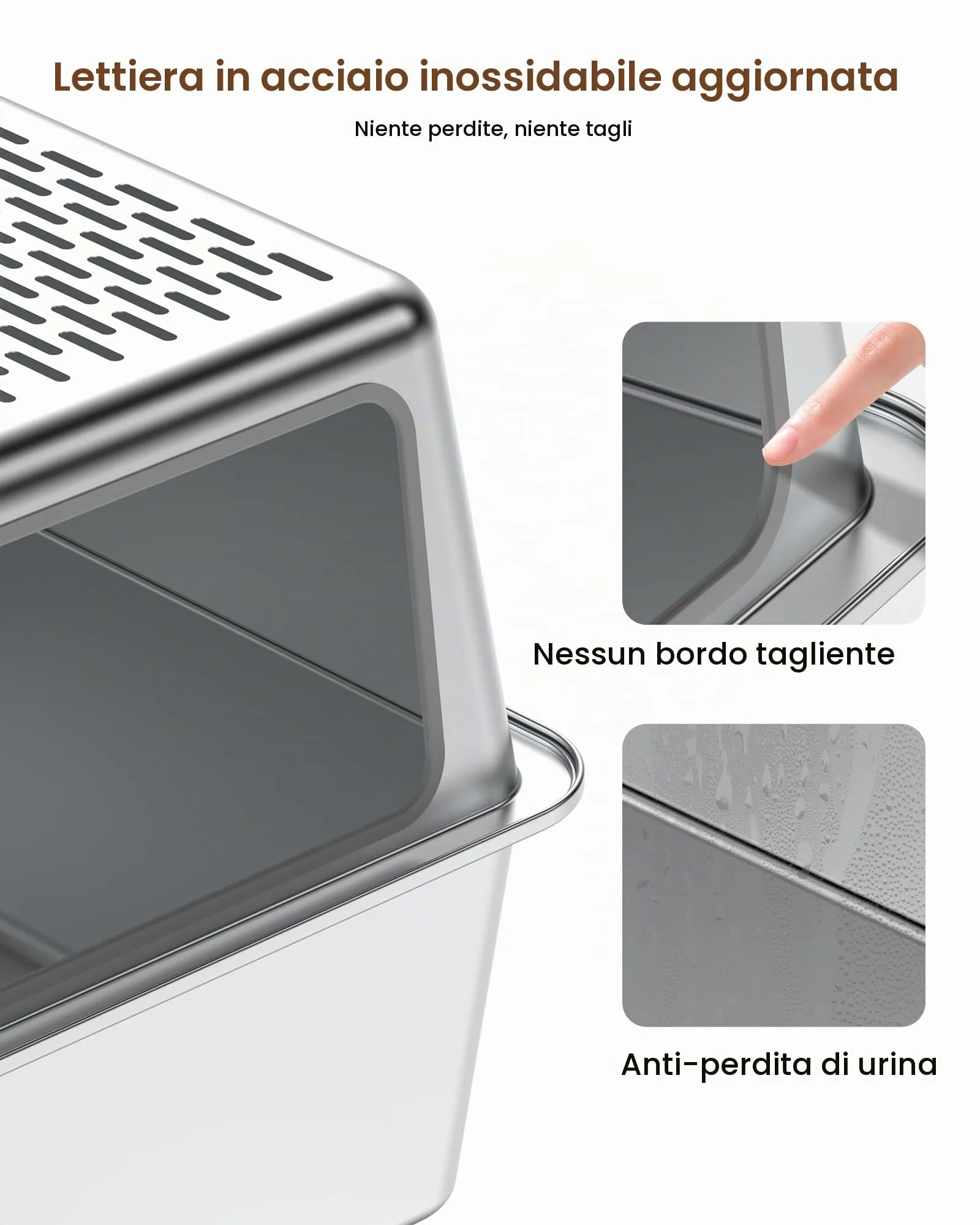 Lettiera Gatto Acciaio Inox, Lettiera Gatto Chiusa Grande XXL, Lettiere Tutto in Metallo per Gatti con Coperchio, Toilette per Gatti, Antiodore, Facile da Pulire, Antiaderente e Spaziosa - immagine 2