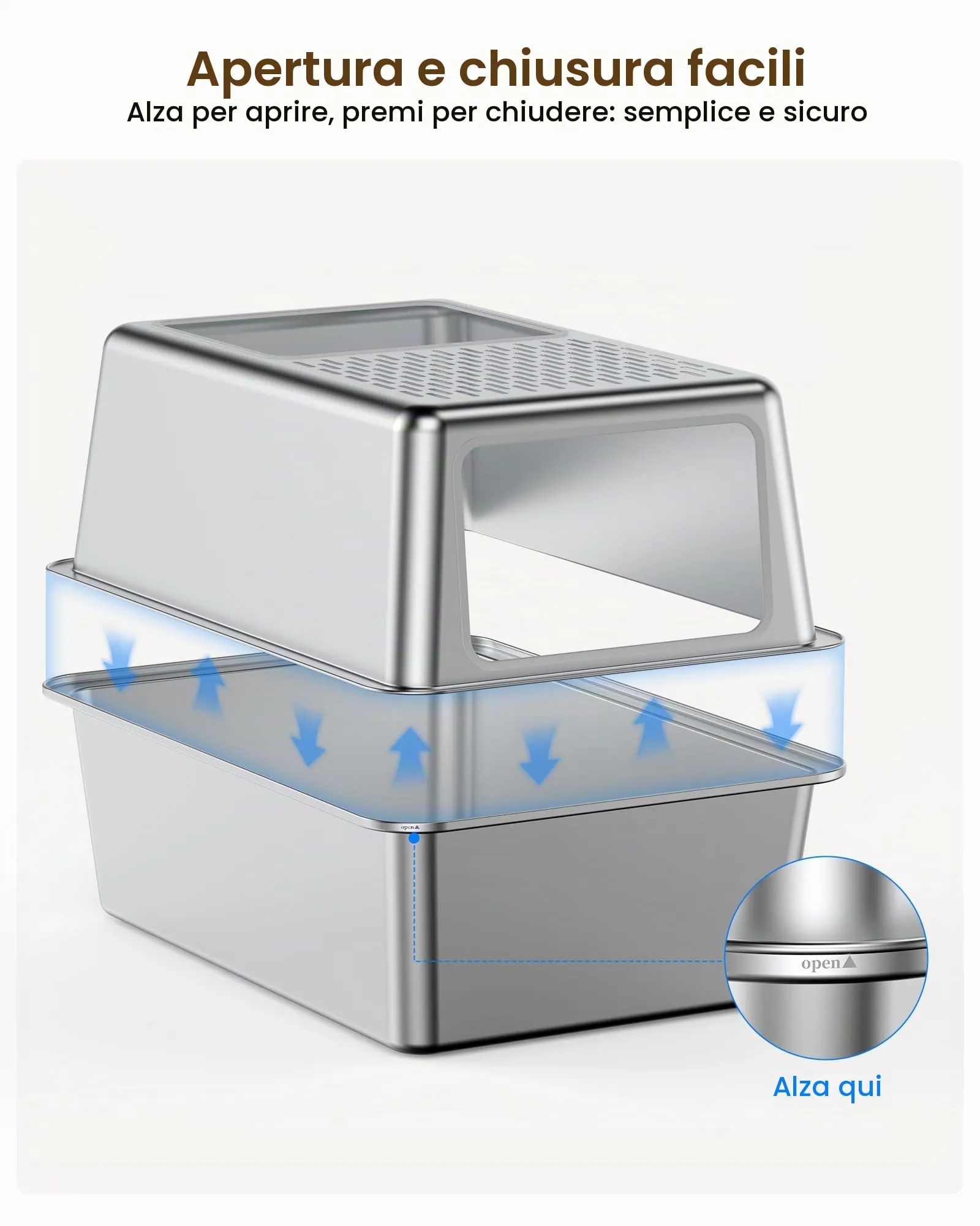 Lettiera Gatto Acciaio Inox, Lettiera Gatto Chiusa Grande XXL, Lettiere Tutto in Metallo per Gatti con Coperchio, Toilette per Gatti, Antiodore, Facile da Pulire, Antiaderente e Spaziosa - immagine 3