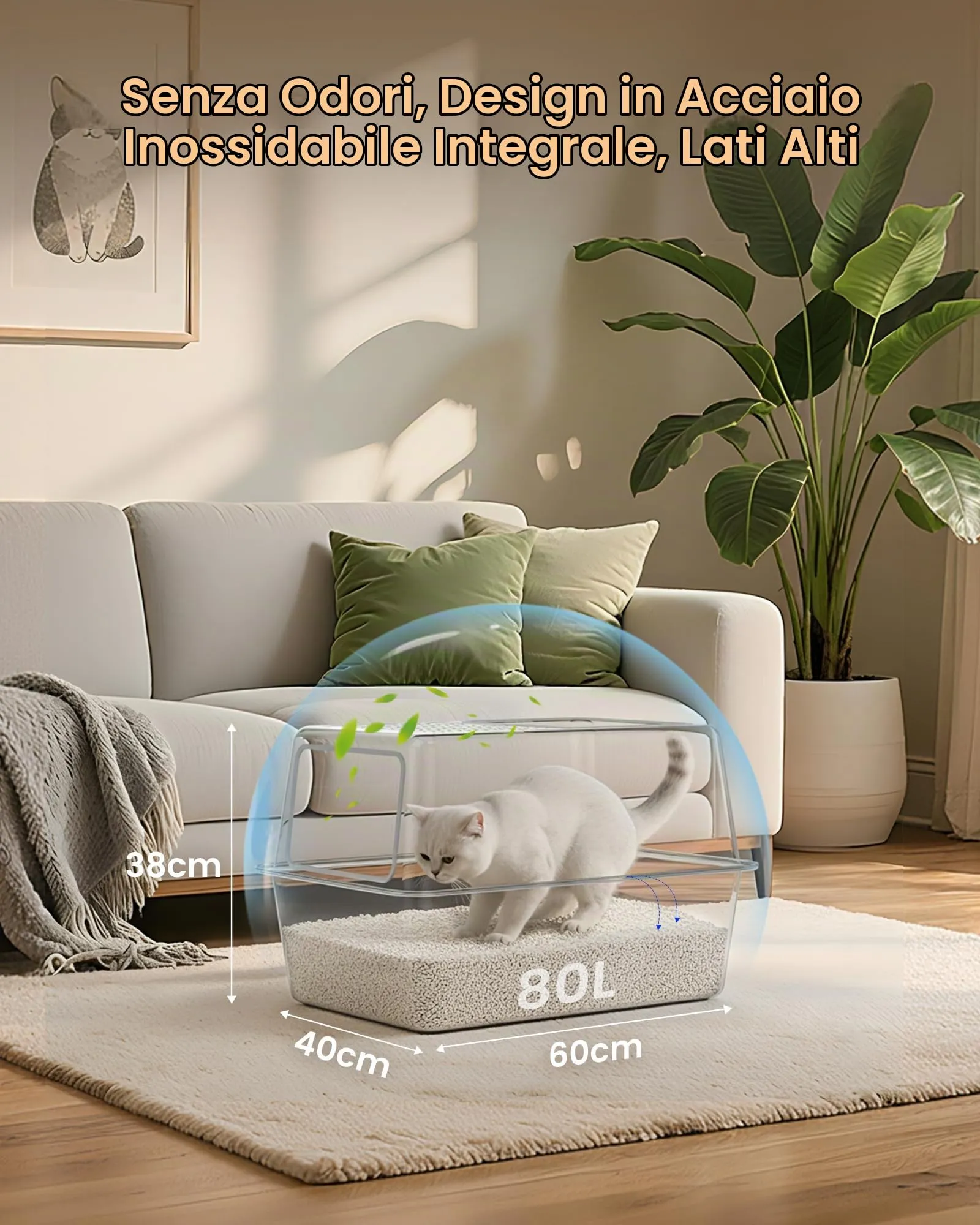 Lettiera Gatto Acciaio Inox, Lettiera Gatto Chiusa Grande XXL, Lettiere Tutto in Metallo per Gatti con Coperchio, Toilette per Gatti, Antiodore, Facile da Pulire, Antiaderente e Spaziosa - immagine 4