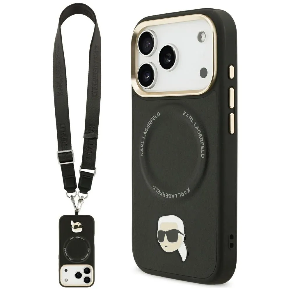 Custodia MagSafe per Apple iPhone 17 Pro Max, Karl Lagerfeld, Big Strap Karl Metal Logo, Nera - immagine 1