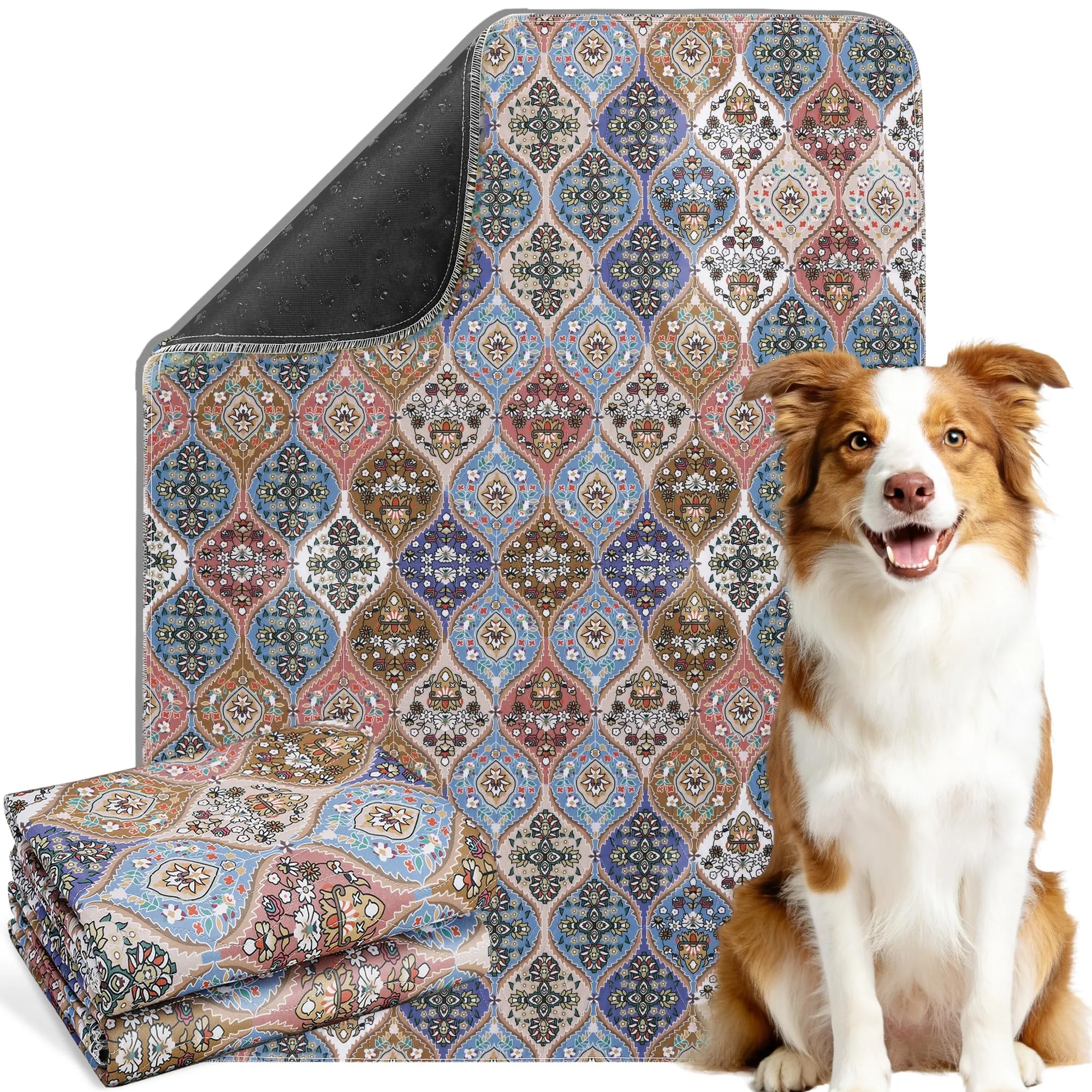 Gimars 50 x 60 cm, 2 Pezzi, Design Boho e Finitura Resistente, Traversine Lavabili per Cani, Tappetino Riutilizzabile per Addestramento Cuccioli, Assorbente, Antiscivolo e a Prova di Perdite - immagine 1