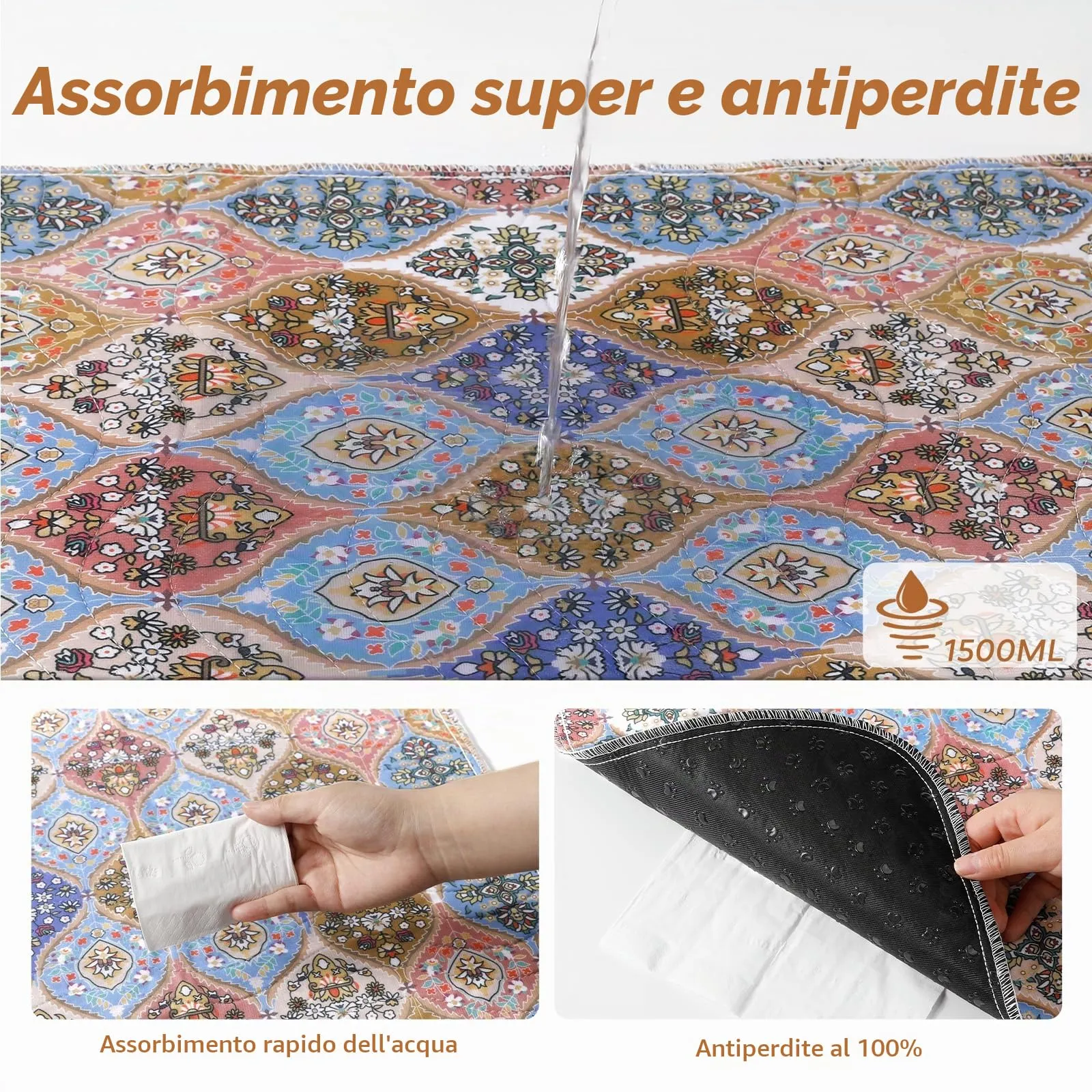 Gimars 80 x 92 cm, 2 Pezzi, Design Boho e Finitura Resistente, Traversine Lavabili per Cani, Tappetino Riutilizzabile per Addestramento Cuccioli, Assorbente, Antiscivolo e a Prova di Perdite - immagine 2