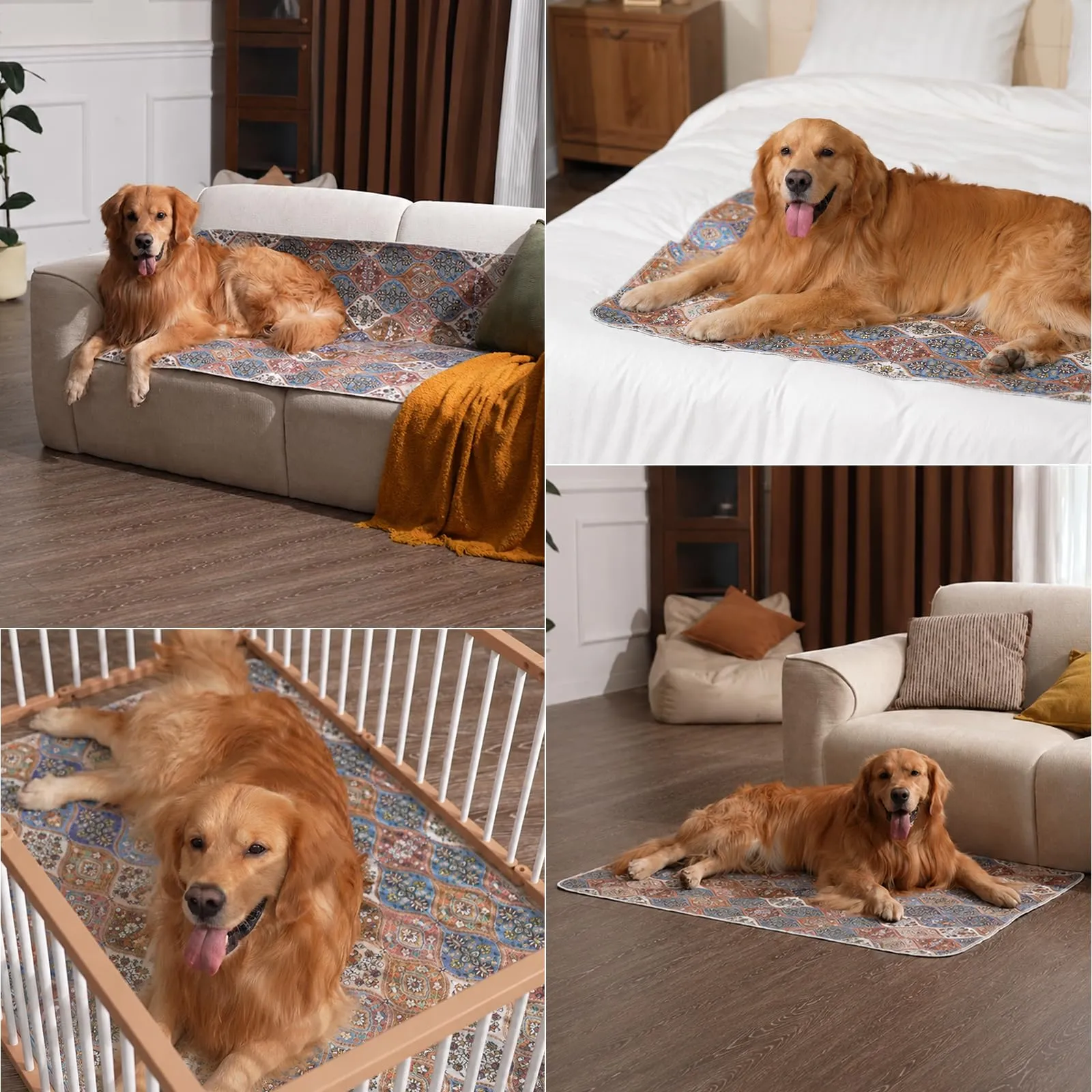 Gimars 80 x 92 cm, 2 Pezzi, Design Boho e Finitura Resistente, Traversine Lavabili per Cani, Tappetino Riutilizzabile per Addestramento Cuccioli, Assorbente, Antiscivolo e a Prova di Perdite - immagine 4