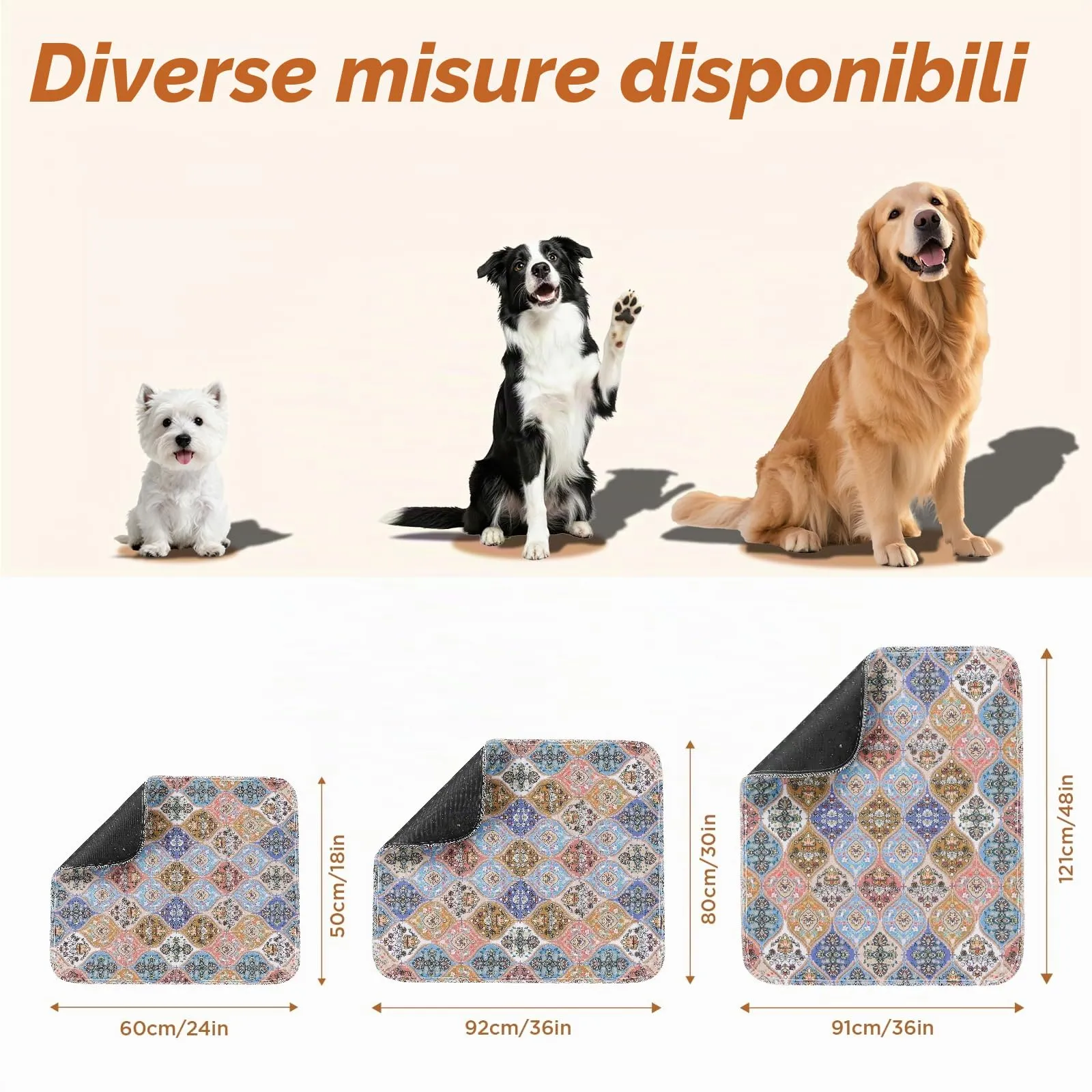 Gimars 80 x 92 cm, 2 Pezzi, Design Boho e Finitura Resistente, Traversine Lavabili per Cani, Tappetino Riutilizzabile per Addestramento Cuccioli, Assorbente, Antiscivolo e a Prova di Perdite - immagine 8