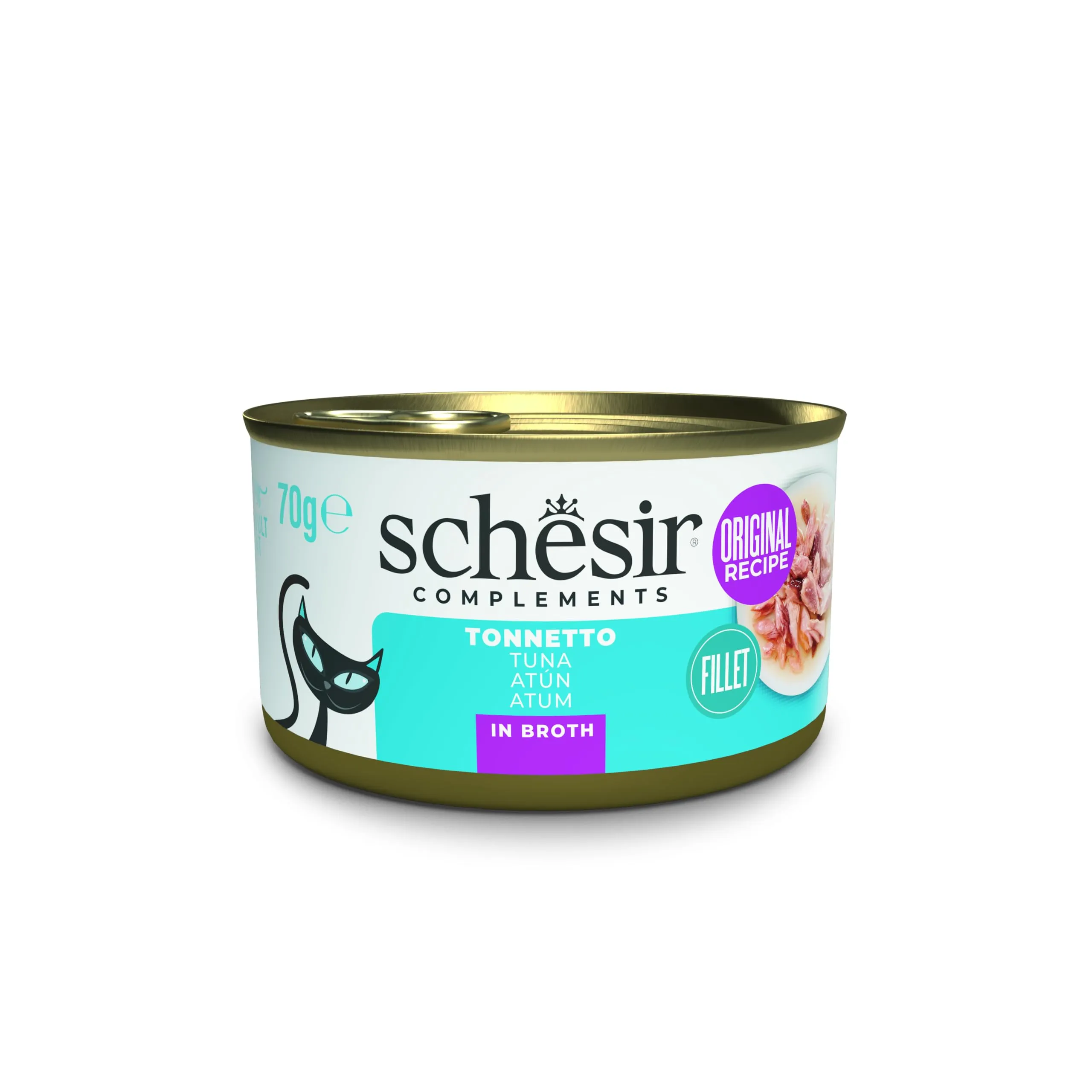 Schesir, Tonnetto in Brodo, Cibo Umido Complementare per Gatti, Ricetta Originale, 100% Naturale, 12 lattine da 70g - immagine 1