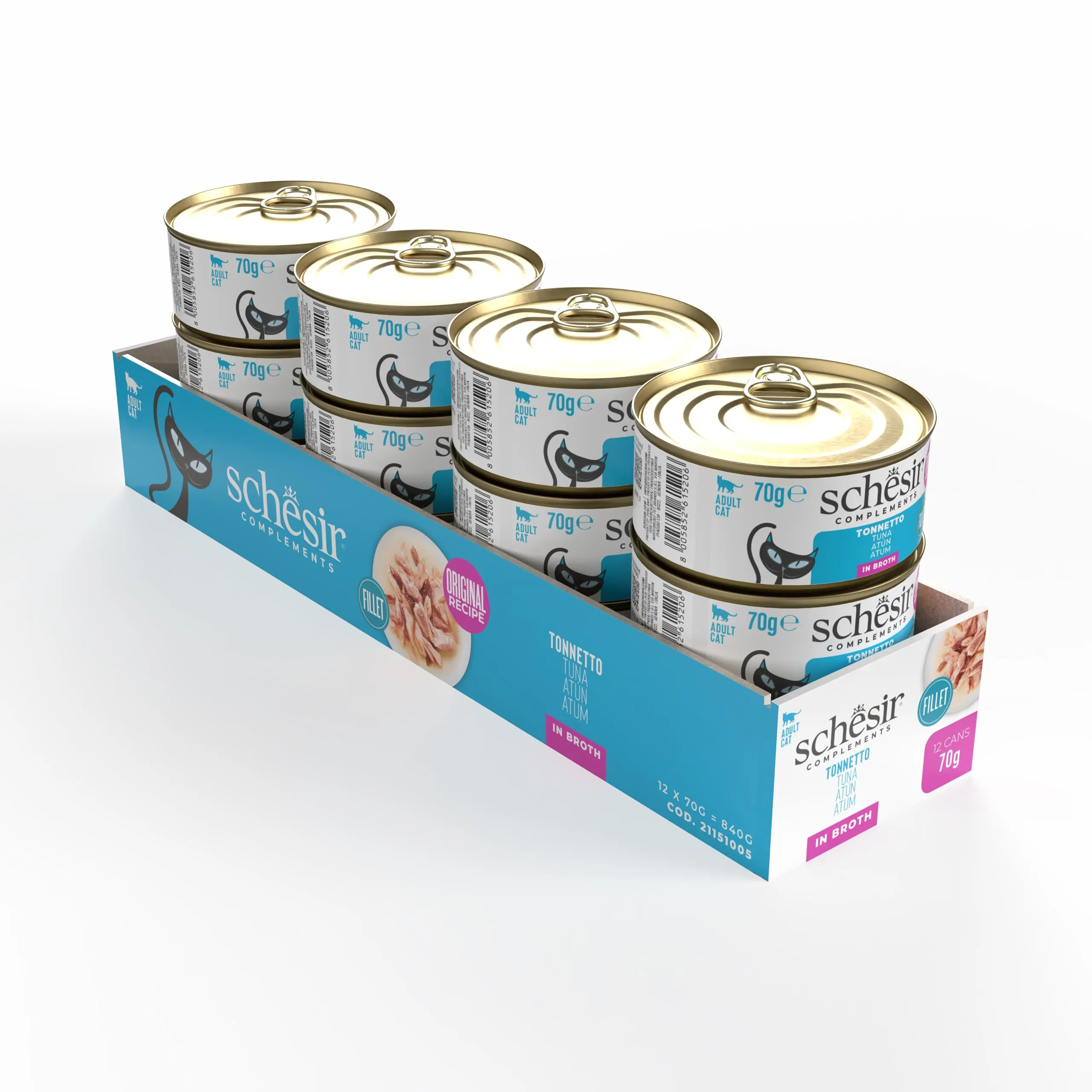 Schesir, Tonnetto in Brodo, Cibo Umido Complementare per Gatti, Ricetta Originale, 100% Naturale, 12 lattine da 70g - immagine 2