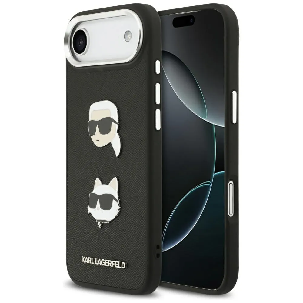 Custodia per Apple iPhone 17 Air, Karl Lagerfeld, Grained Karl & Choupette's Heads Pins and Logo, Nera - immagine 1