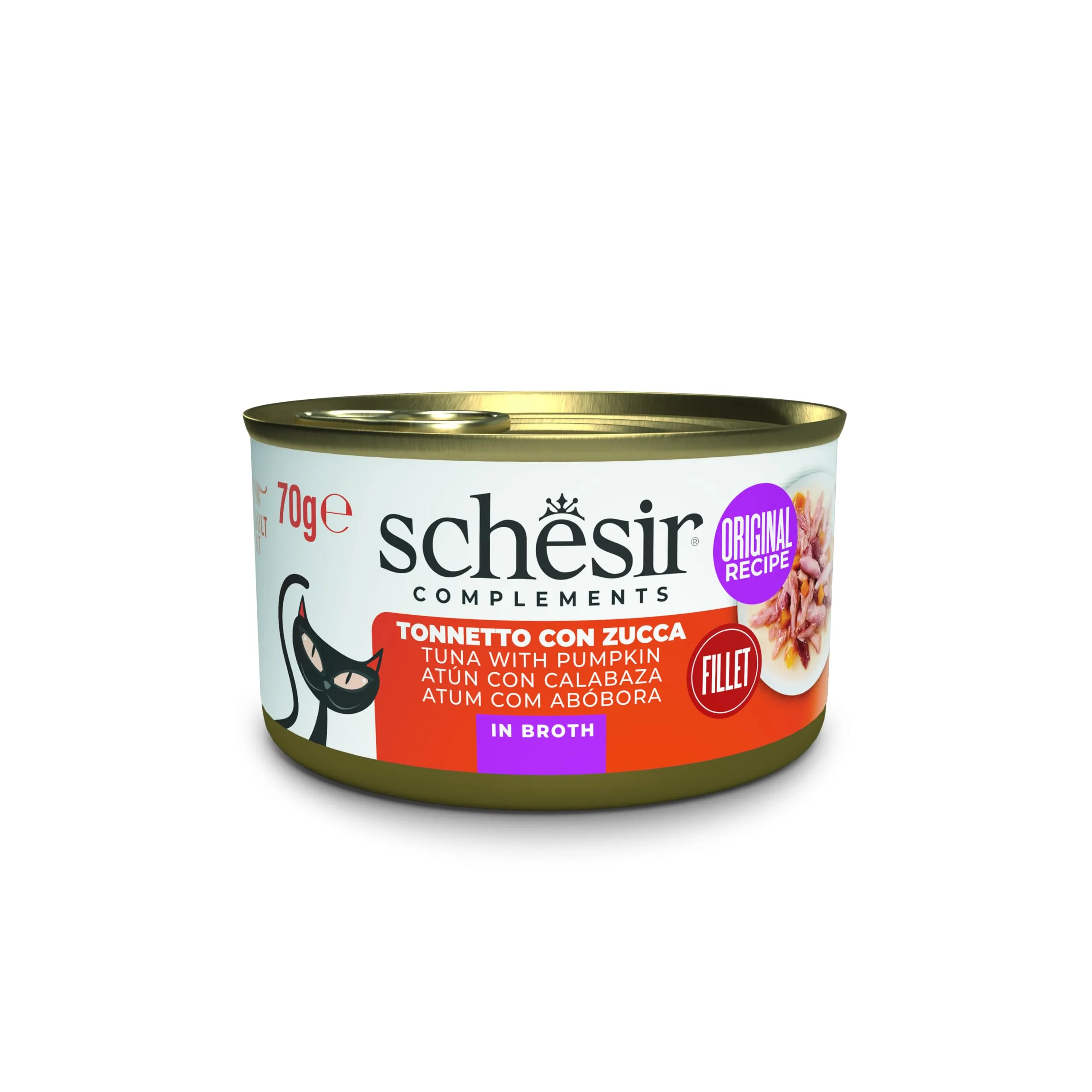 Schesir, Tonnetto con Zucca in Brodo, Cibo Umido Complementare per Gatti, Ricetta Originale, 100% Naturale, 12 lattine da 70g - immagine 1