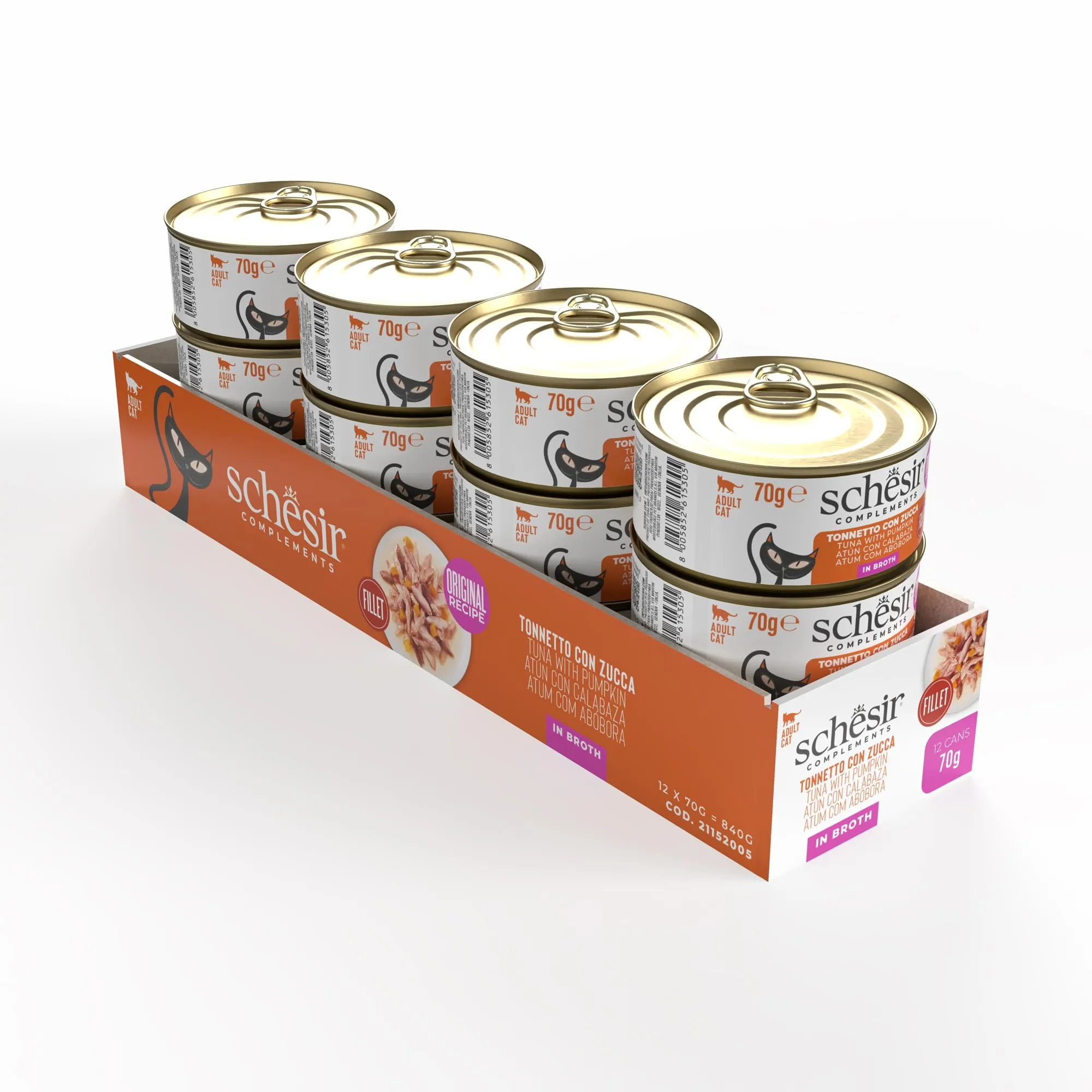 Schesir, Tonnetto con Zucca in Brodo, Cibo Umido Complementare per Gatti, Ricetta Originale, 100% Naturale, 12 lattine da 70g - immagine 2