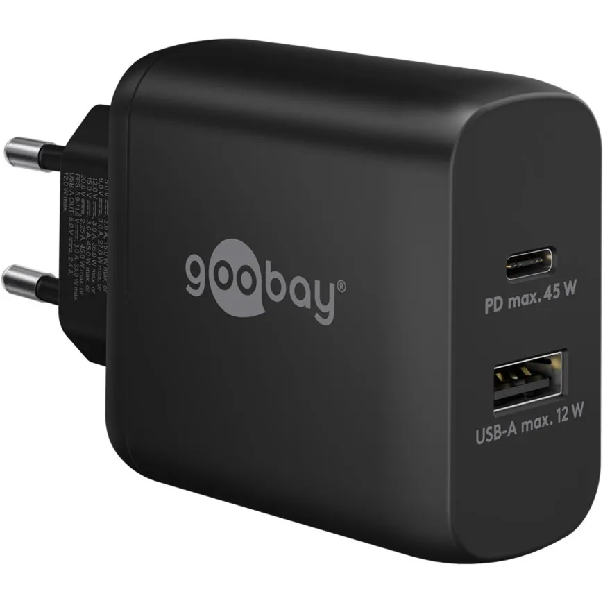 Caricatore rapido doppio USB-C PD 45 watt, Caricabatterie - immagine 1