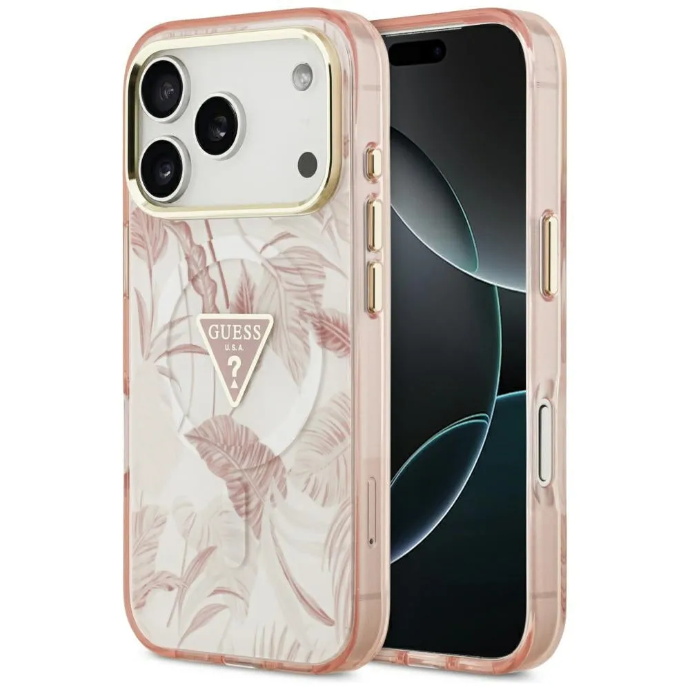 Custodia MagSafe per Apple iPhone 17 Pro, Guess, Jungle Tonal Triangle, Rosa - immagine 1