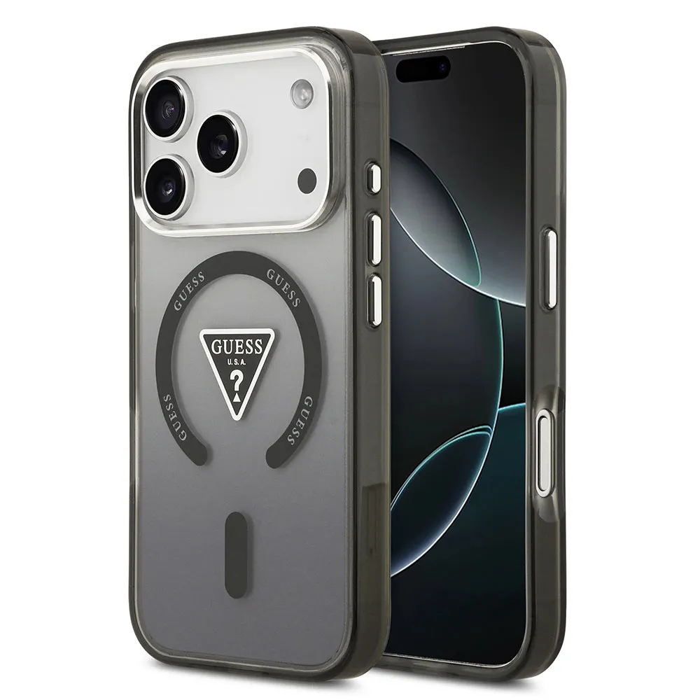 Custodia MagSafe per Apple iPhone 17 Pro Max, Guess, Logo Triangolo Gradiente IML, Nera Argentata - immagine 1