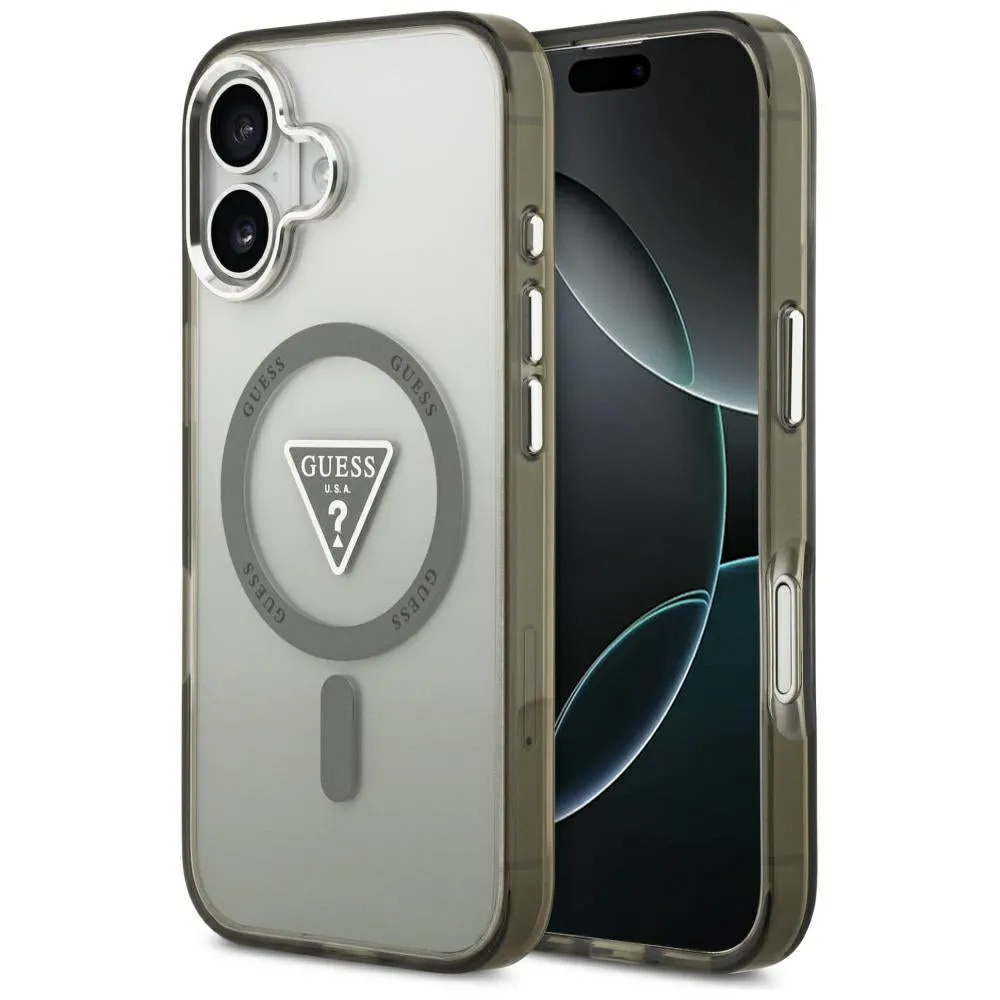 Custodia MagSafe per Apple iPhone 17, Guess, Logo Triangolo Gradiente IML, Cachi Argentato - immagine 1