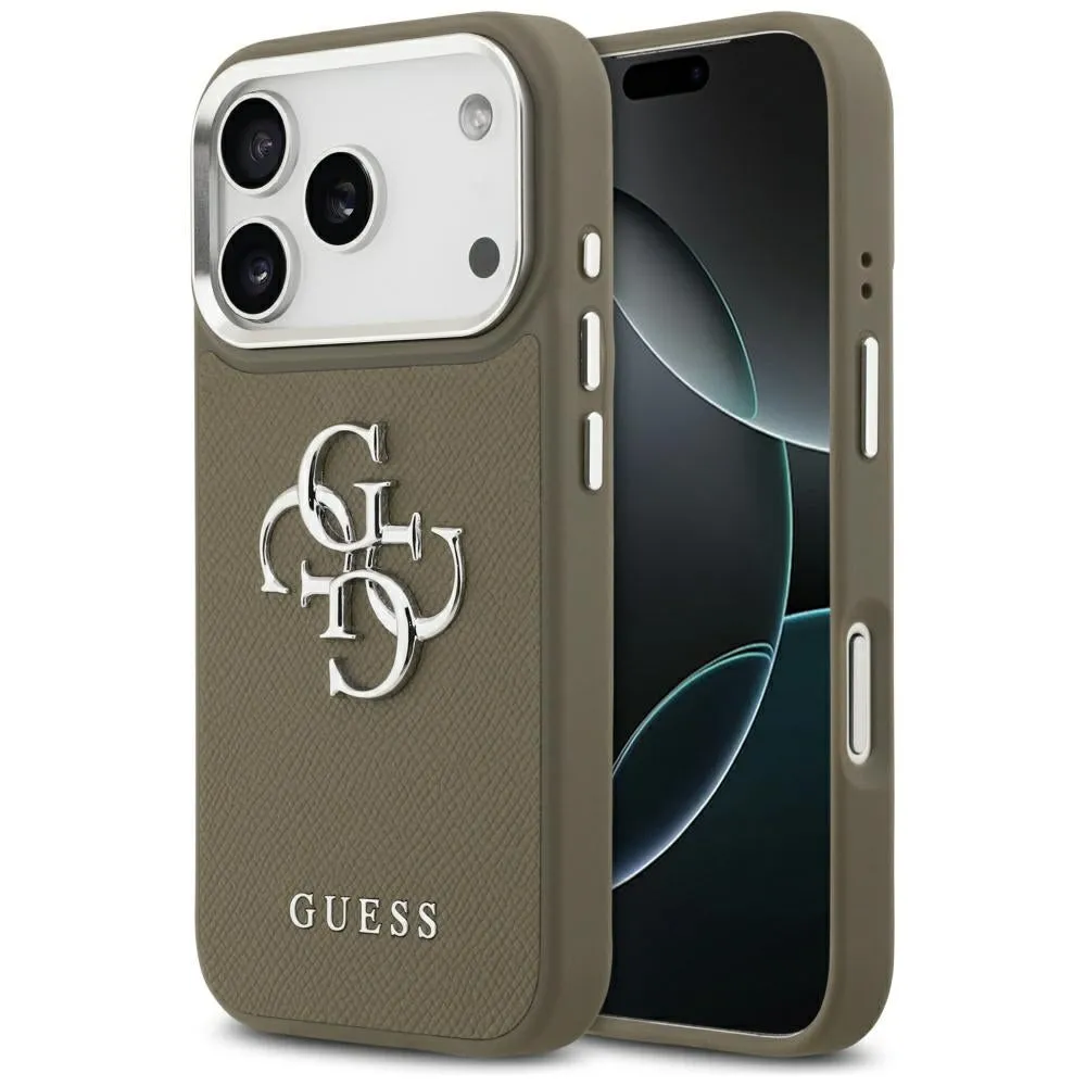 Custodia per Apple iPhone 17 Pro, Guess, 4G Grained Big And Classic Logo, Marrone Argentato - immagine 1