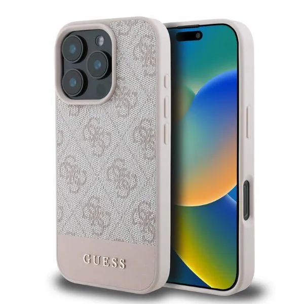 Custodia per Apple iPhone 16 Pro, Guess, 4G Bottom Stripe, Rosa - immagine 1