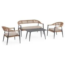 Set da esterno alluminio, sintetico, poliestere JANDIA 4 posti Antracite e Naturale 0665025 - immagine 1