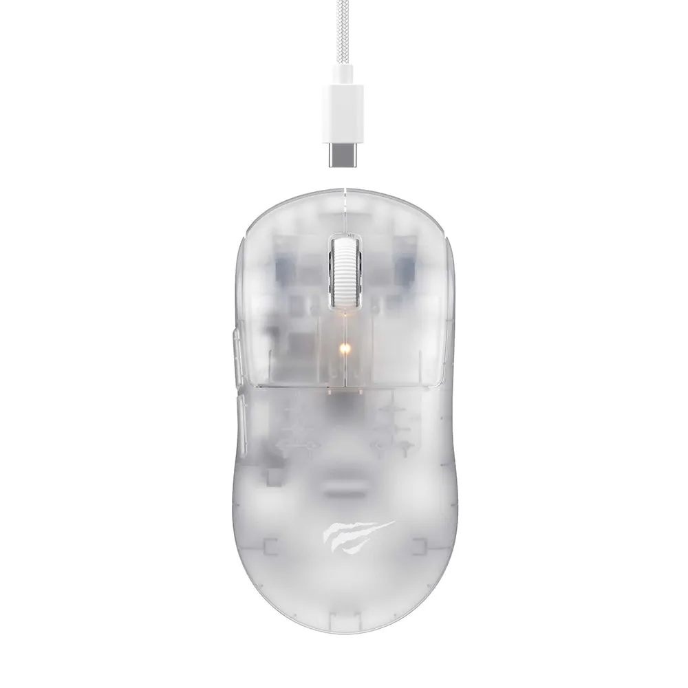 Mouse Gaming Wireless HAVIT MS970WB Pro, 800DPI - 12000DPI, BT / Wi-Fi / Cablato, Bianco Trasparente - immagine 1
