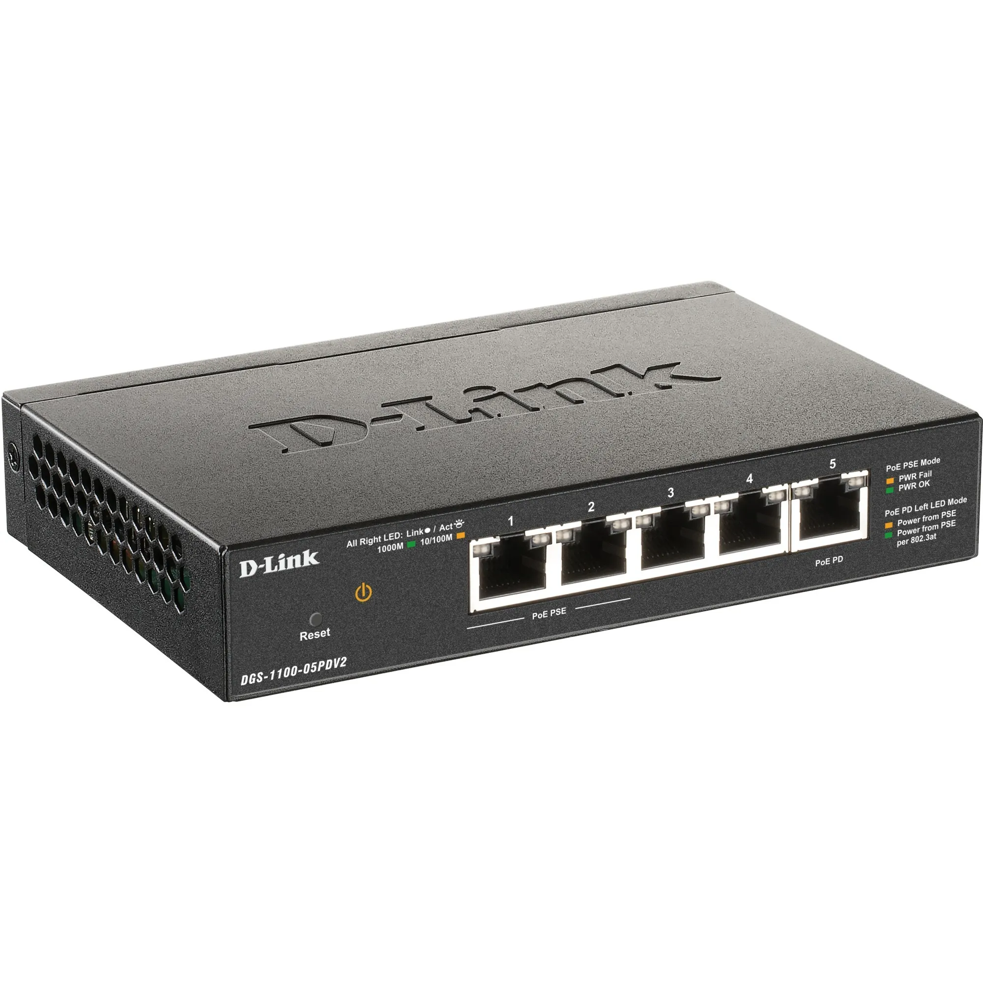 DGS-1100-05PDV2 switch di rete Gestito Gigabit Ethernet (10/100/1000) Supporto Power over Ethernet (PoE) Nero, Interruttore - immagine 1
