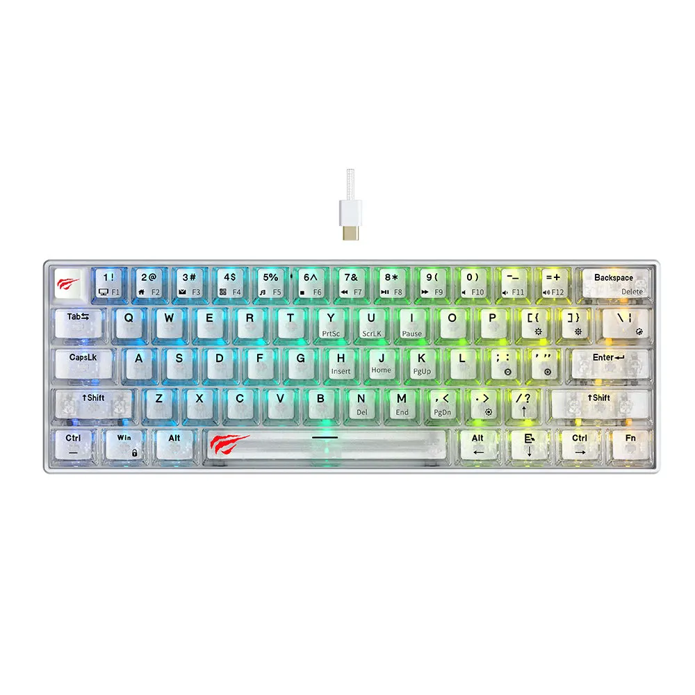 Tastiera Gaming Wired USB HAVIT KB903L, RGB, 1.8m, Trasparente Bianca - immagine 1
