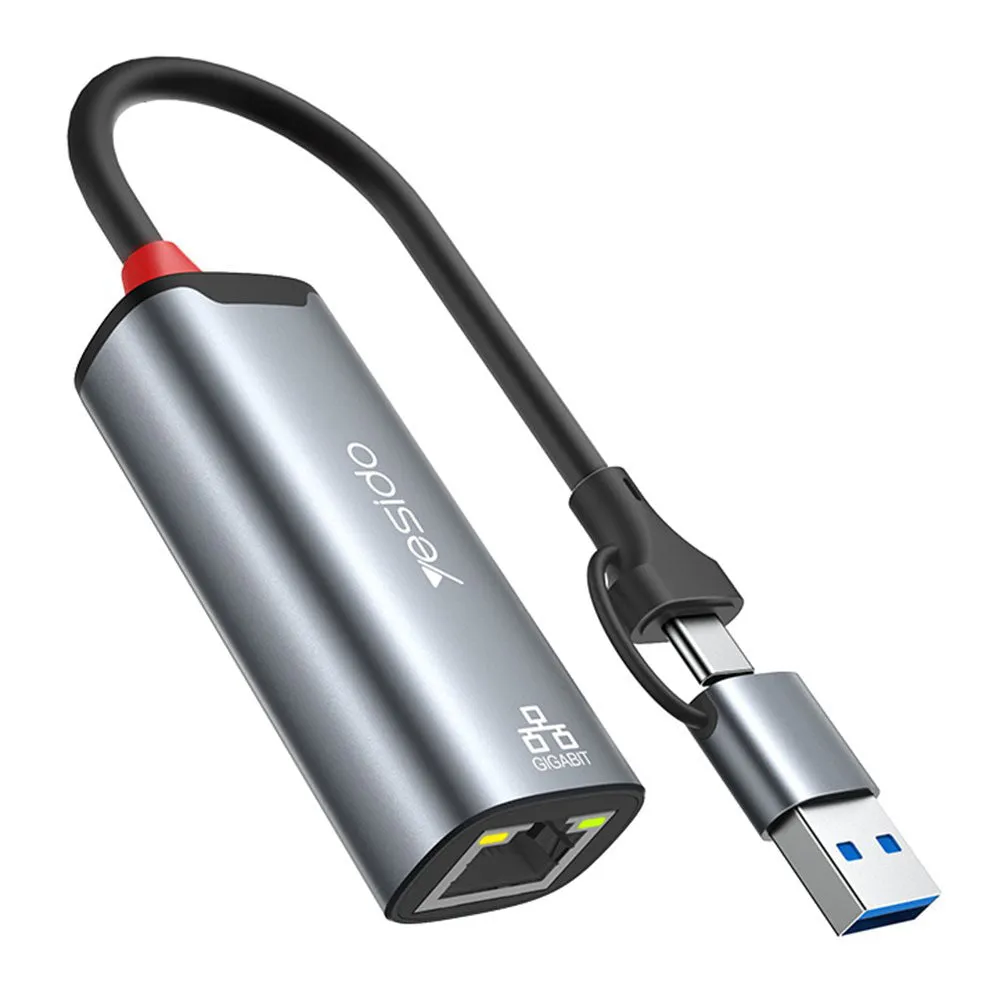 Scheda di Rete Yesido HB26, RJ45, USB / USB-C, Grigio - immagine 1