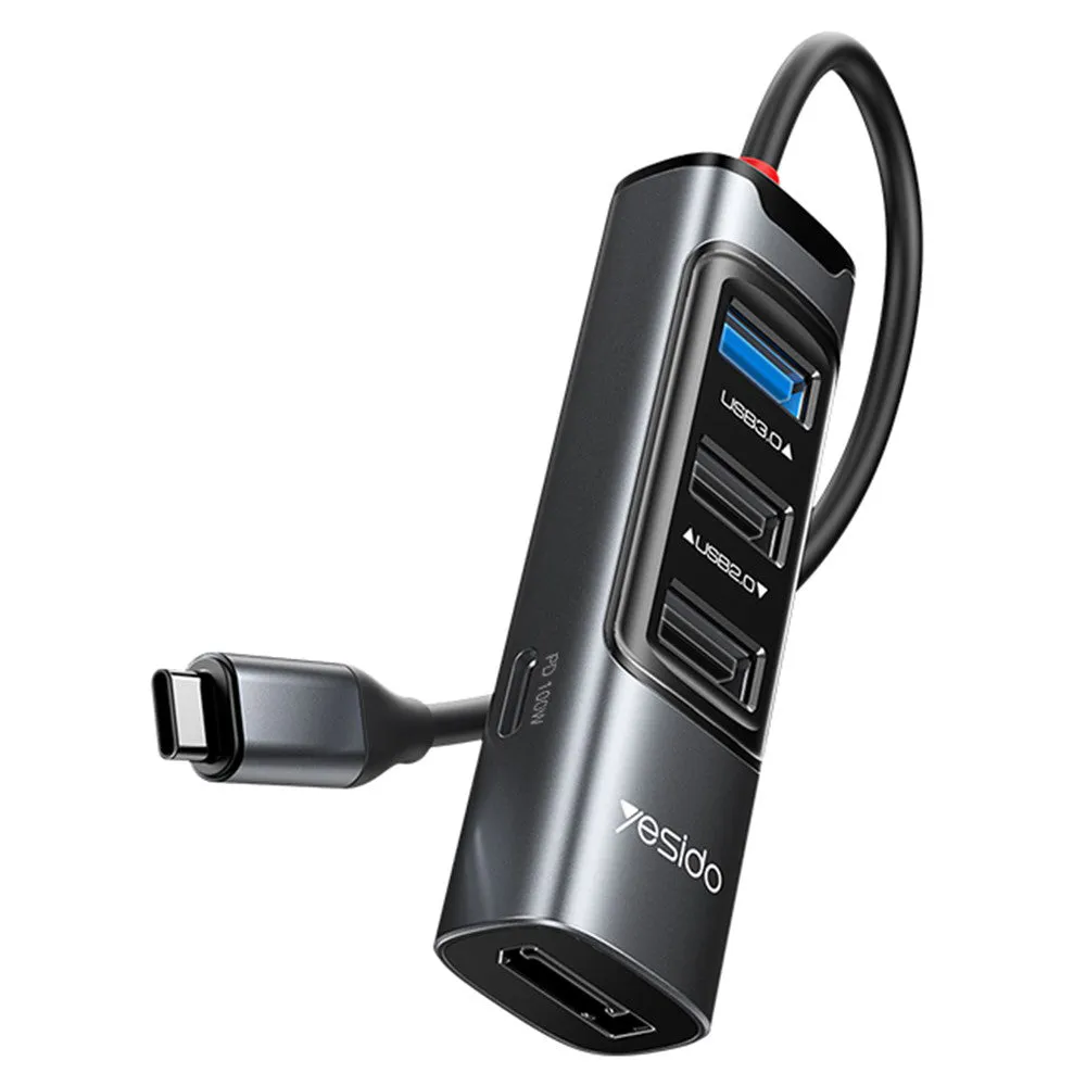 Hub USB-C Yesido HB23, 5in1, Grigio - immagine 1