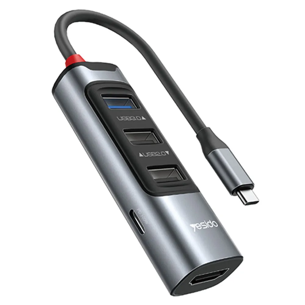 Hub USB-C Yesido HB22, 5in1, Grigio - immagine 1