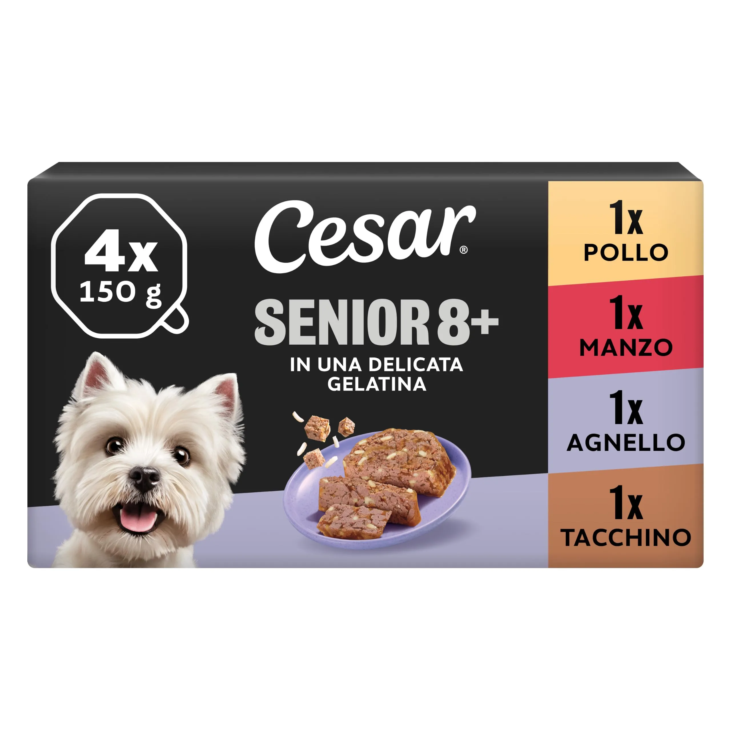 Cesar Senior da 10 in Su, Cibo Per Cane Anziano, Selezione Assortita, Vaschette 3600 G, 24 Unità, Confezione da 1 - immagine 1