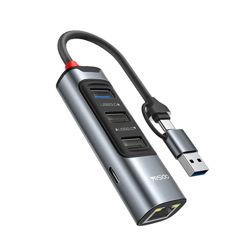 Hub USB / USB-C Yesido HB21, 5in1, Grigio - immagine 1