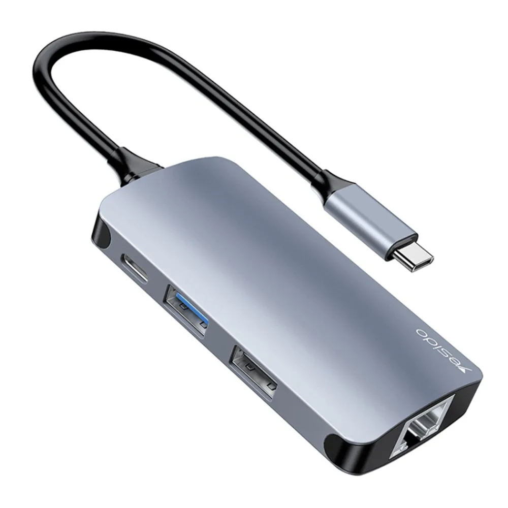 Hub USB-C Yesido HB15, 6in1, Grigio - immagine 1