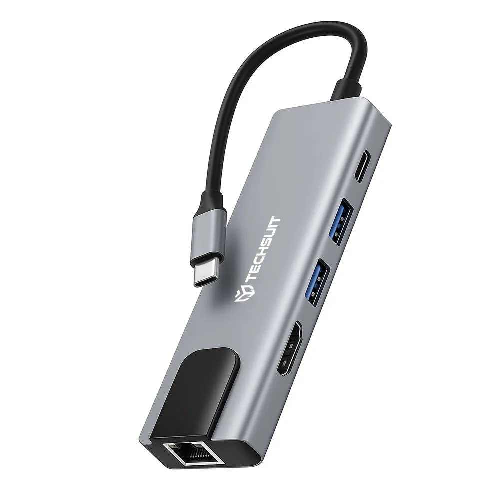 Hub USB-C Techsuit H1 NetBridge, 5in1, Grigio - immagine 1