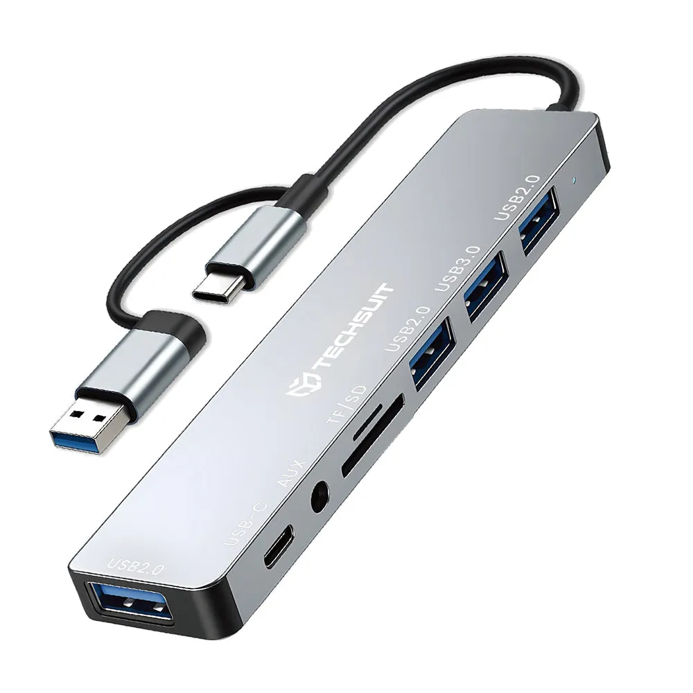Hub USB / USB-C Techsuit H9 DataBridge, 8in1, Grigio - immagine 1