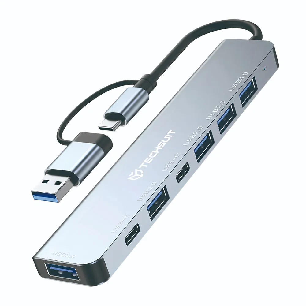 Hub USB / USB-C Techsuit H6 DataBridge, 7in1, Grigio - immagine 1