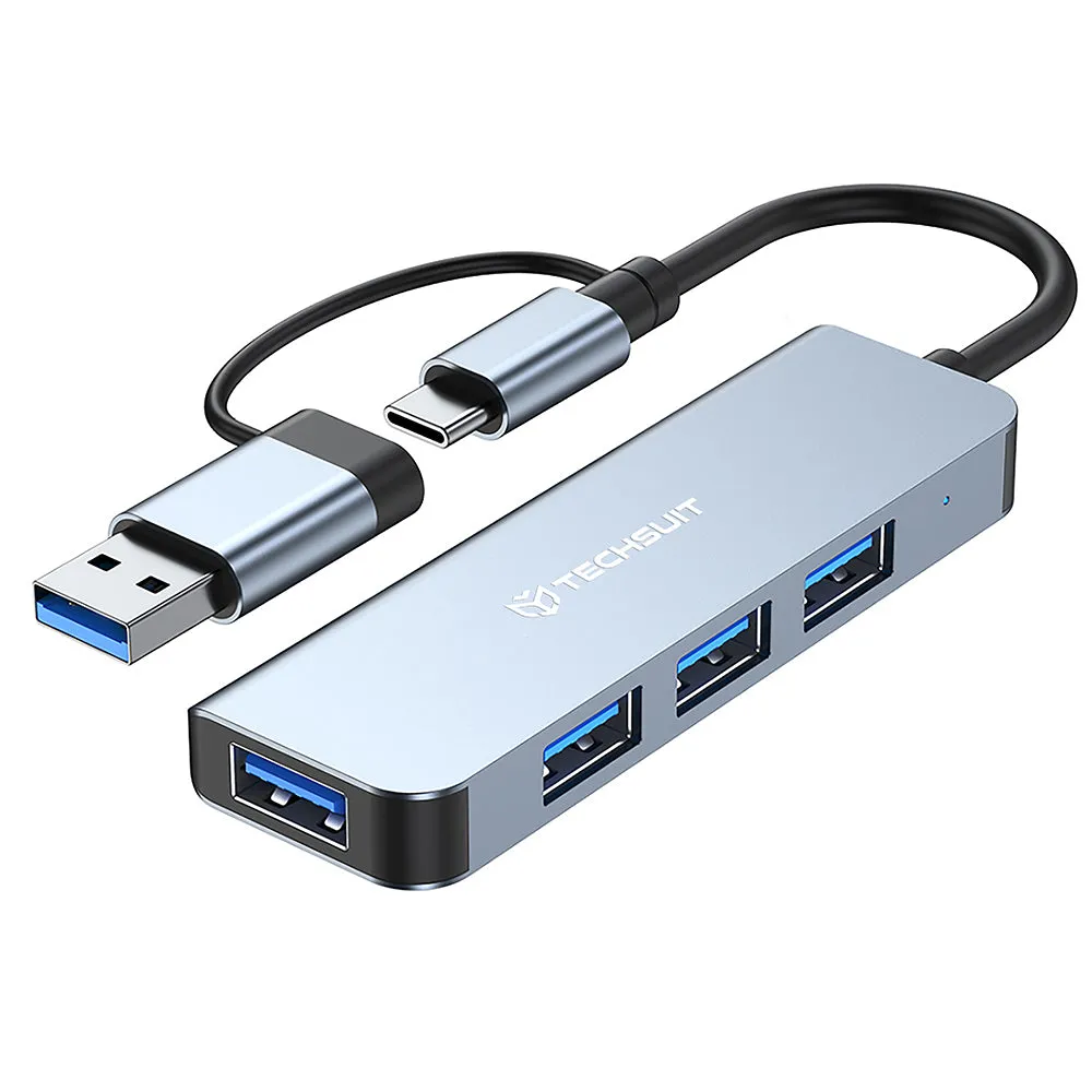 Hub USB / USB-C Techsuit H8 DataBridge, 4in1, Grigio - immagine 1