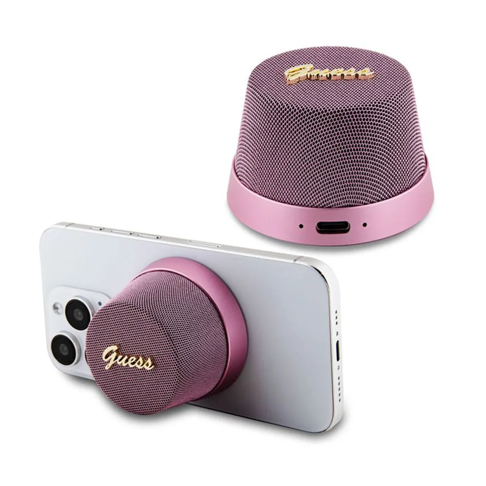 Cassa Portatile Bluetooth Guess Stand Magnetico Script Metallo, 3W, Rosa - immagine 1