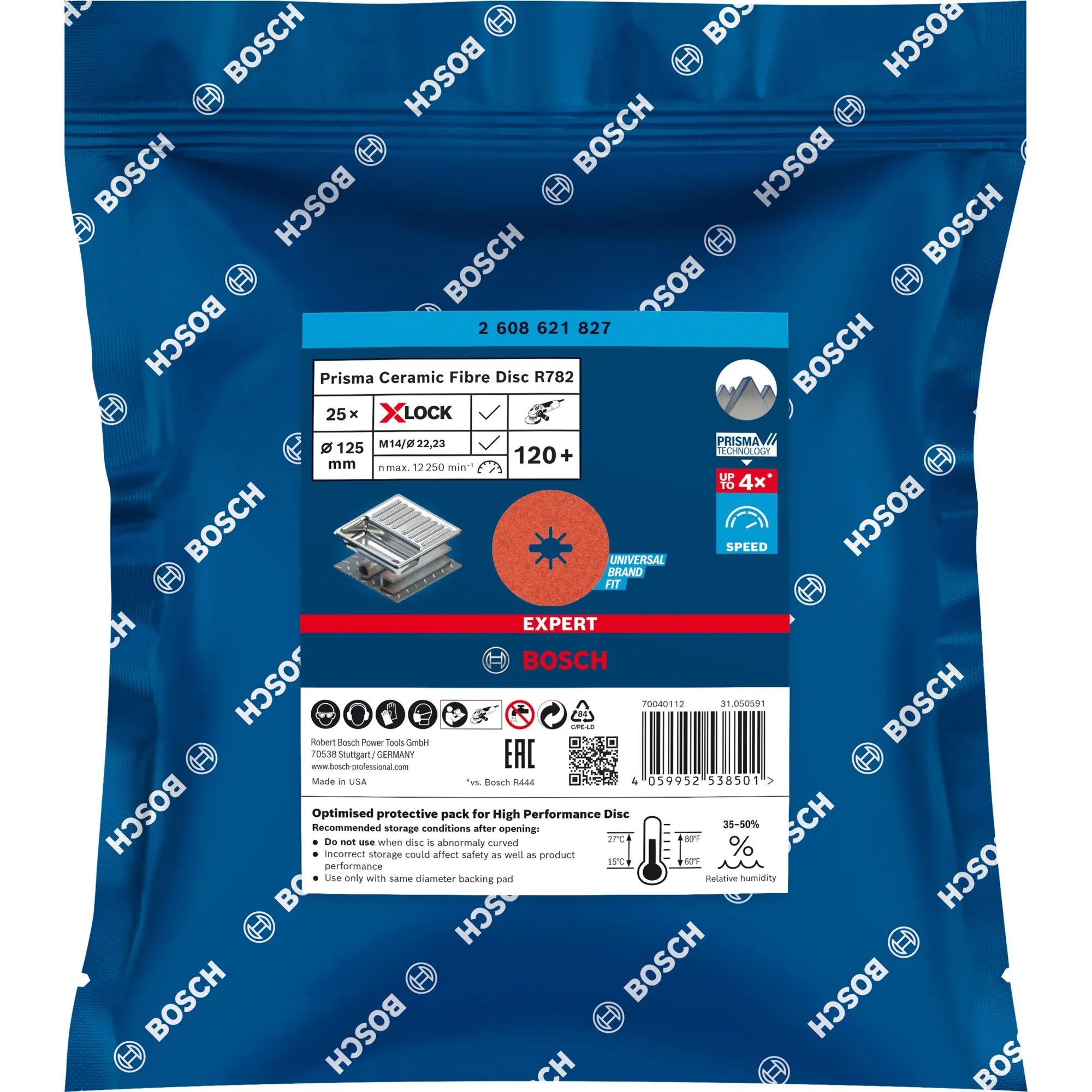 Disco abrasivo in fibra ceramica Prisma Expert R782 X-LOCK, Ø 125mm, K120, Mola abrasiva - immagine 1