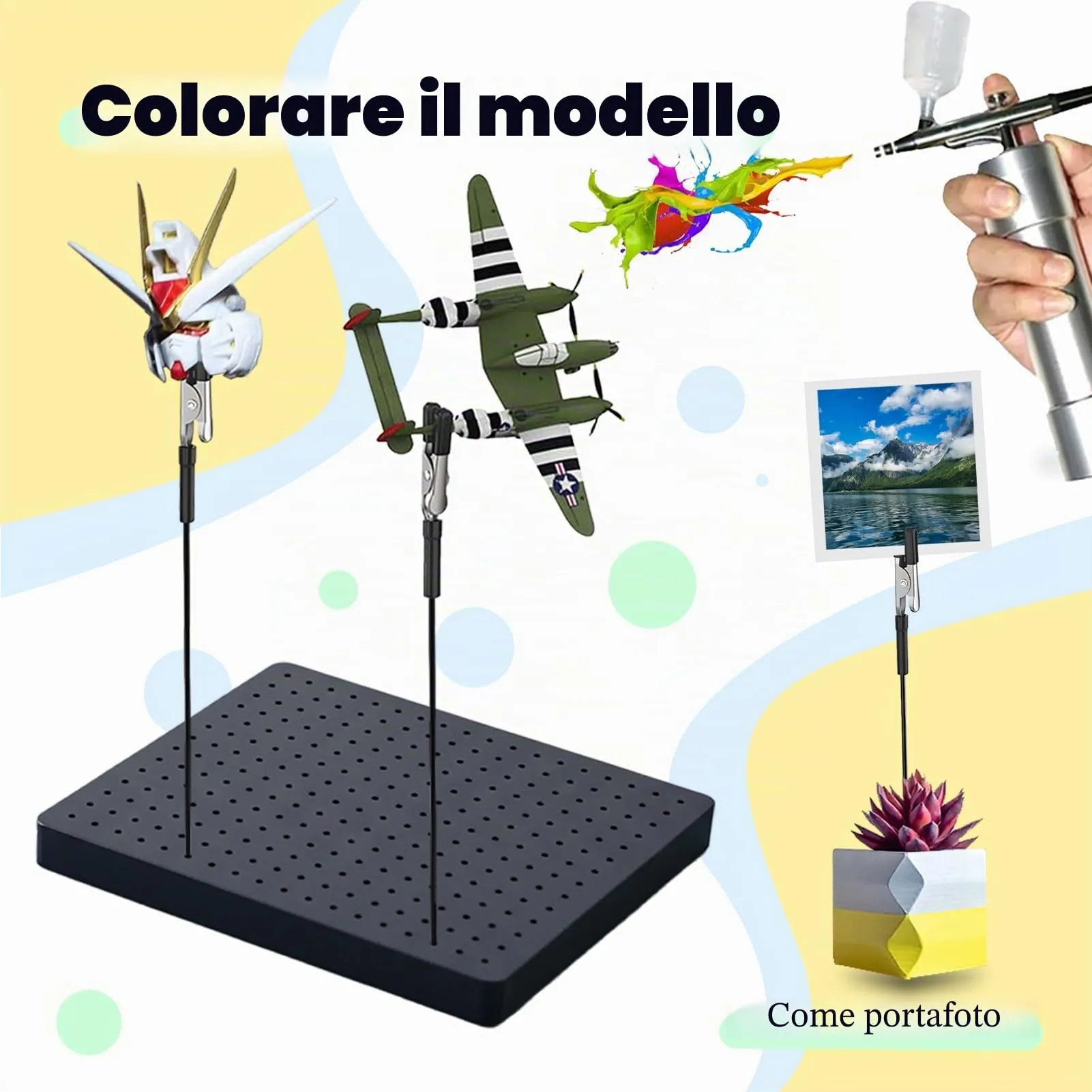 Ruimooto Accessori per modellismo, 20 morsetti a coccodrillo, 2 spazzole e 1 base. Terza mano robusta e stabile. Ideale per accessori modellismo, accessori aerografo, supporto per verniciatura e - immagine 7