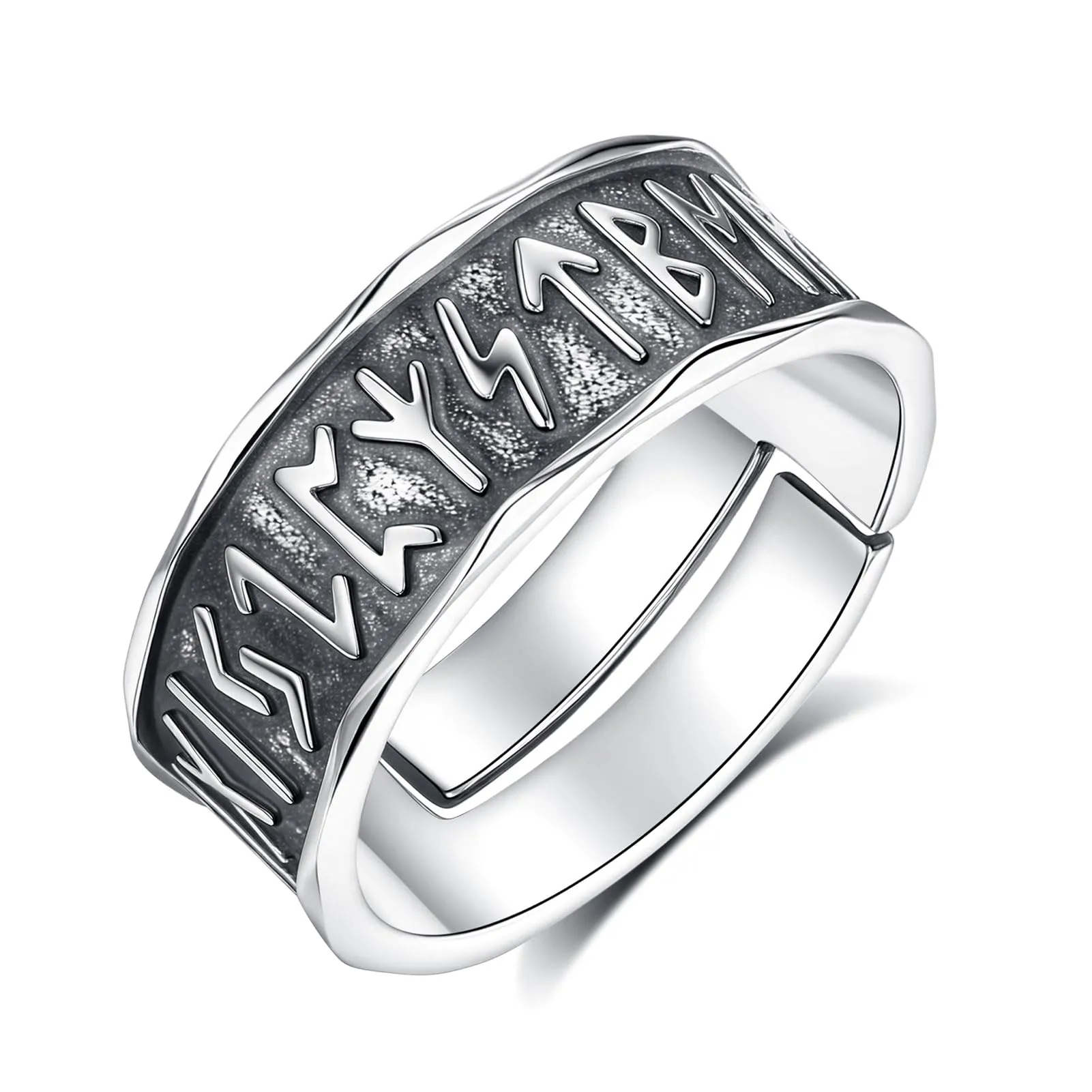 AEONSLOVE Anello Rune Vichinghe Regolabile Argento 925 Anello Fascia Vichingo per Uomo Donna Aperto Anelli Pollice Aperti Regolabili Gioielli Vichinghi Nordici - immagine 1