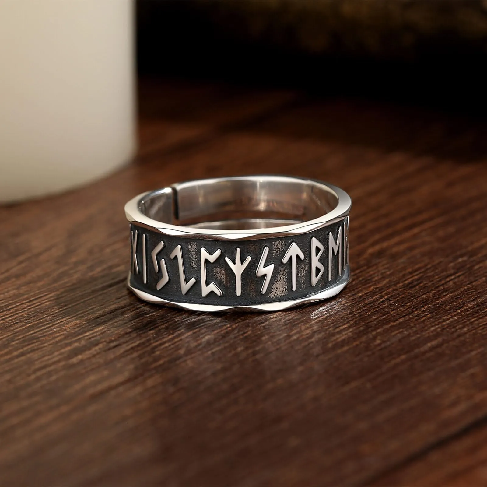 AEONSLOVE Anello Rune Vichinghe Regolabile Argento 925 Anello Fascia Vichingo per Uomo Donna Aperto Anelli Pollice Aperti Regolabili Gioielli Vichinghi Nordici - immagine 2