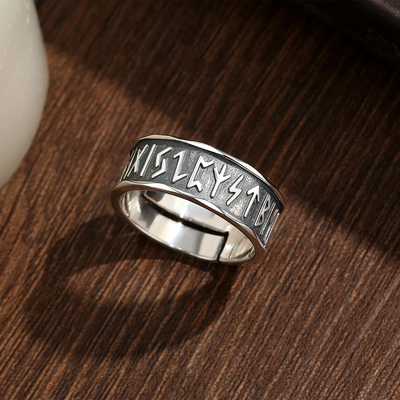 AEONSLOVE Anello Rune Vichinghe Regolabile Argento 925 Anello Fascia Vichingo per Uomo Donna Aperto Anelli Pollice Aperti Regolabili Gioielli Vichinghi Nordici - immagine 3