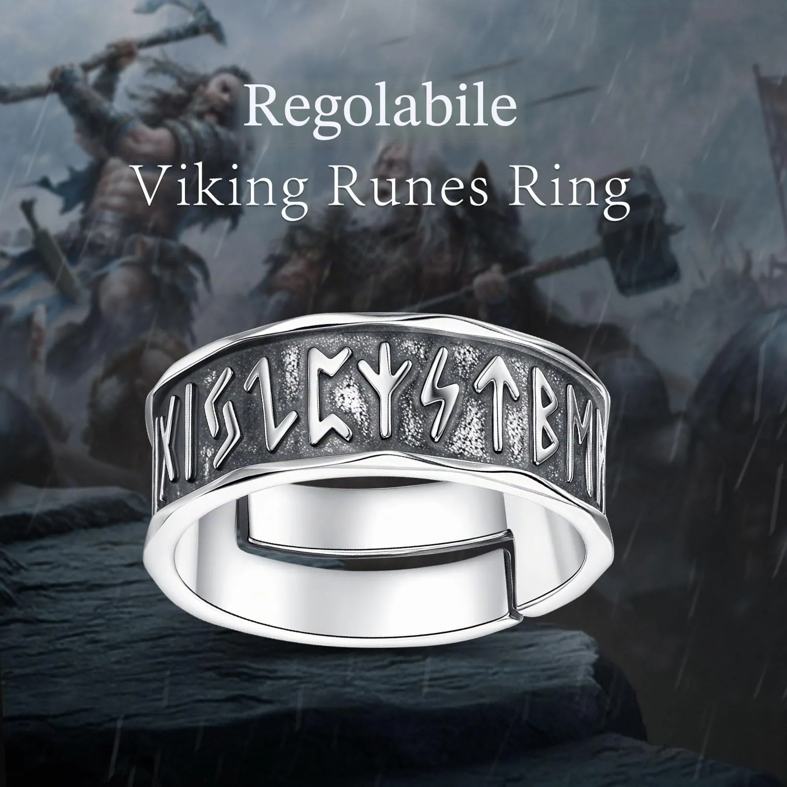 AEONSLOVE Anello Rune Vichinghe Regolabile Argento 925 Anello Fascia Vichingo per Uomo Donna Aperto Anelli Pollice Aperti Regolabili Gioielli Vichinghi Nordici - immagine 7