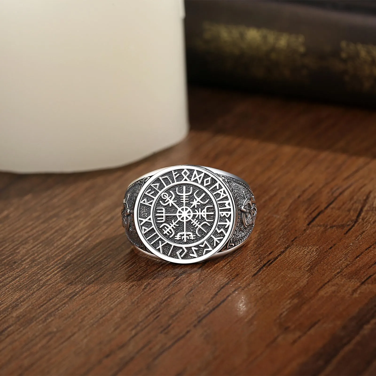 AEONSLOVE Anello Rune Vichinghe Regolabile Argento 925 Anello Vegvisir Vichingo per Uomo Donna Aperto Anelli Fascia Pollice Aperti Regolabili Gioielli Vichinghi Nordici - immagine 2